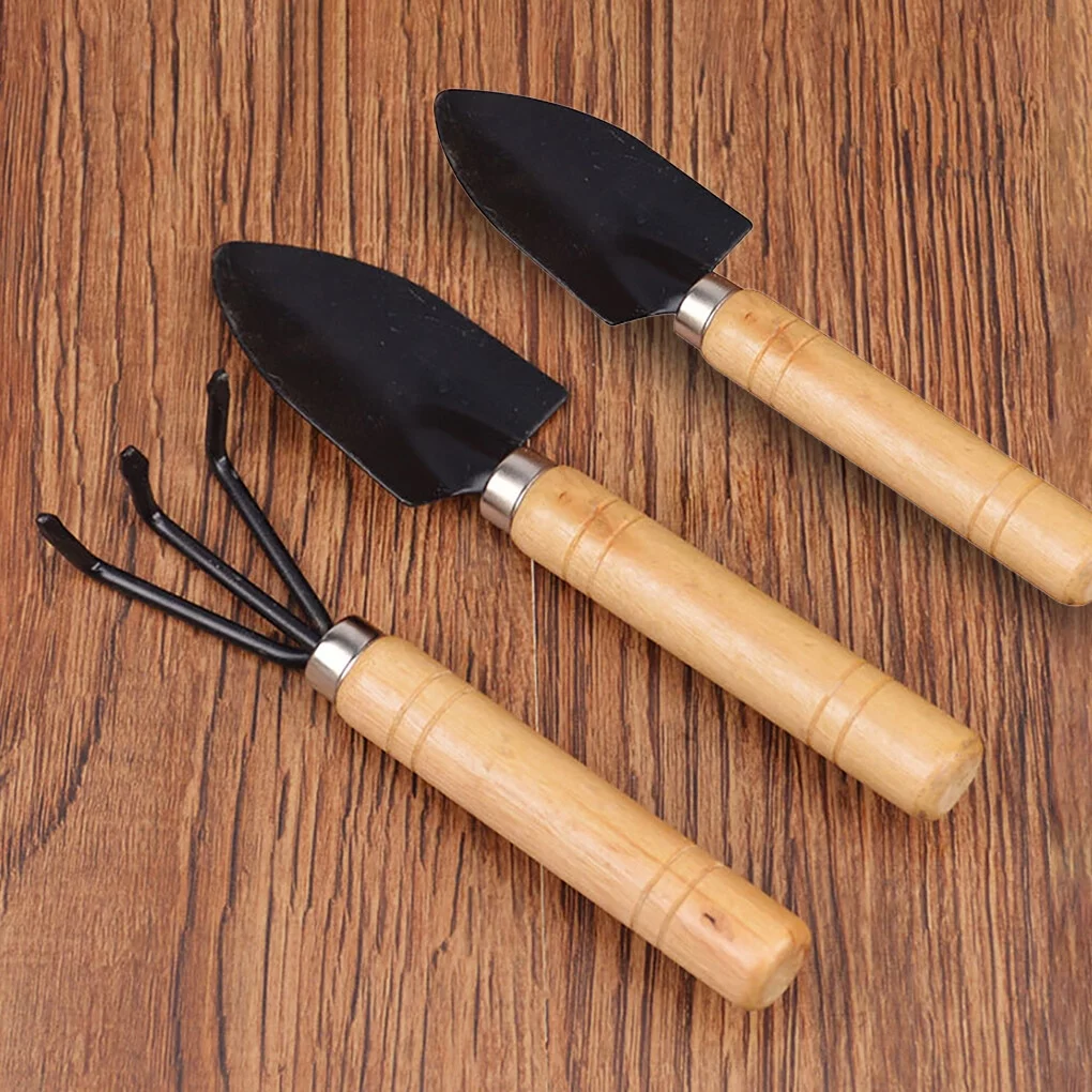 3 Pcs/set Spade Harrow Flowerpot Tools Potted Plants Maintenance Wooden Handle Plant Soil Shovels Gardening Tools 3-piece tool set