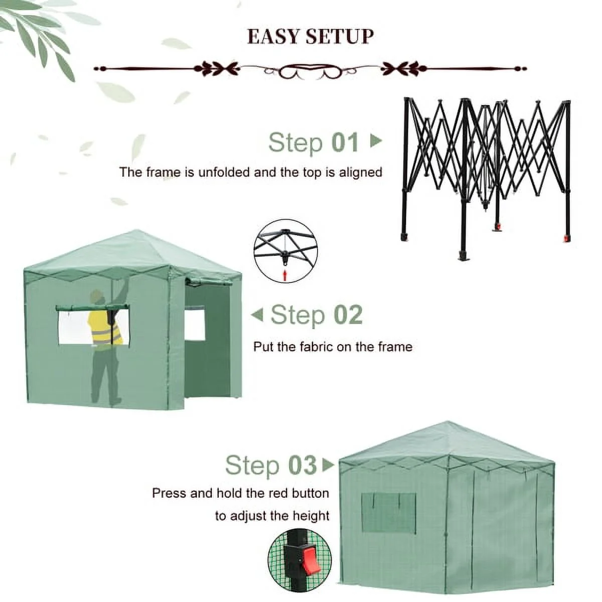 8*6ft Plastic Sprayed Iron Pipe PE Mesh Foldable Greenhouse Shed Green
