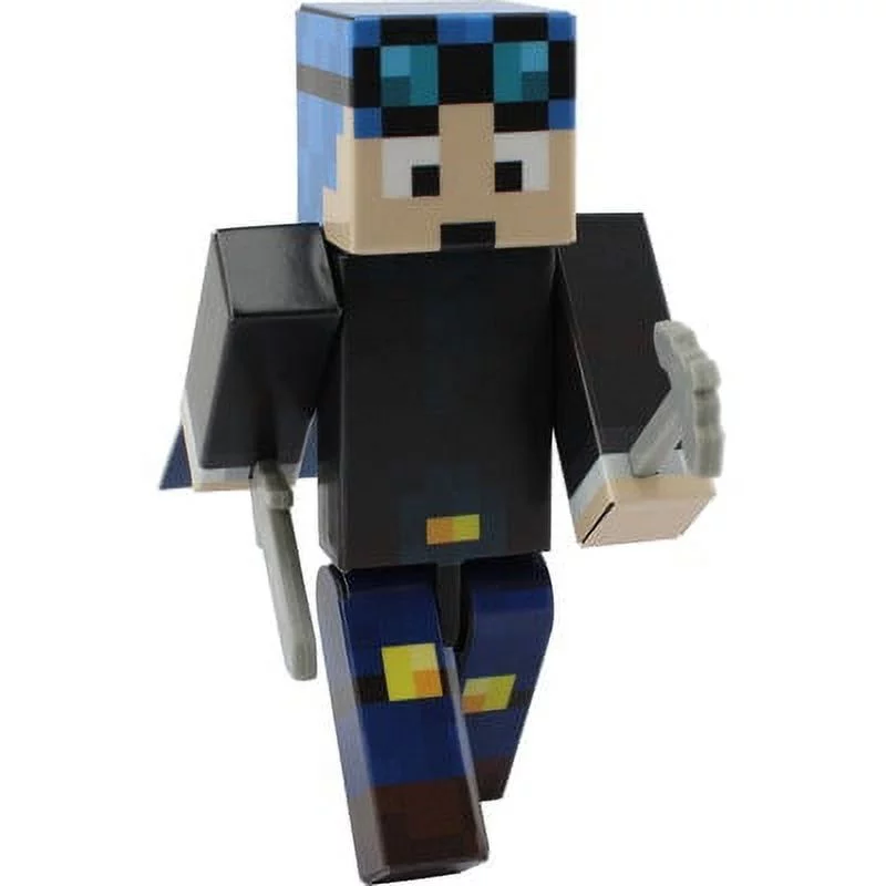 Blue Hair Miner Boy Action Figure Toy, 4 Inch Custom Series Figurines by EnderToys