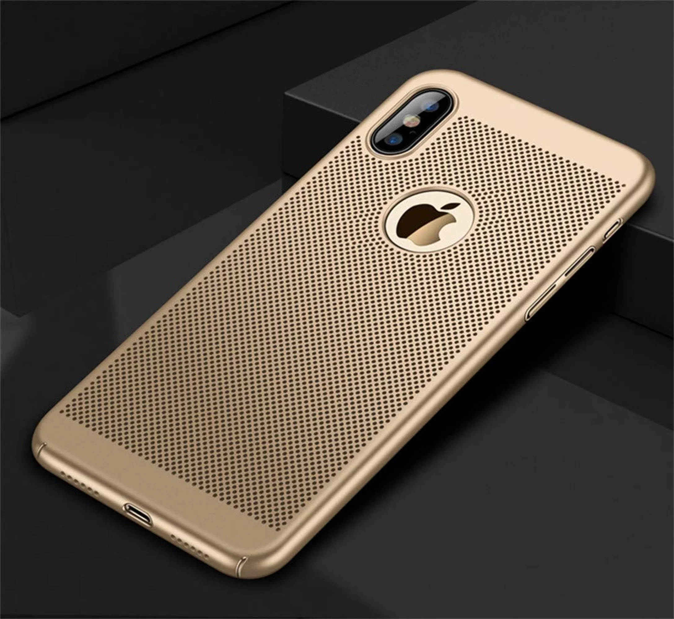 Heat Dissipation iPhone X Case (Gold) Breathable Cooling Hollow Cellular Hole Full Camera Lens Protection Ultra Slim Cover