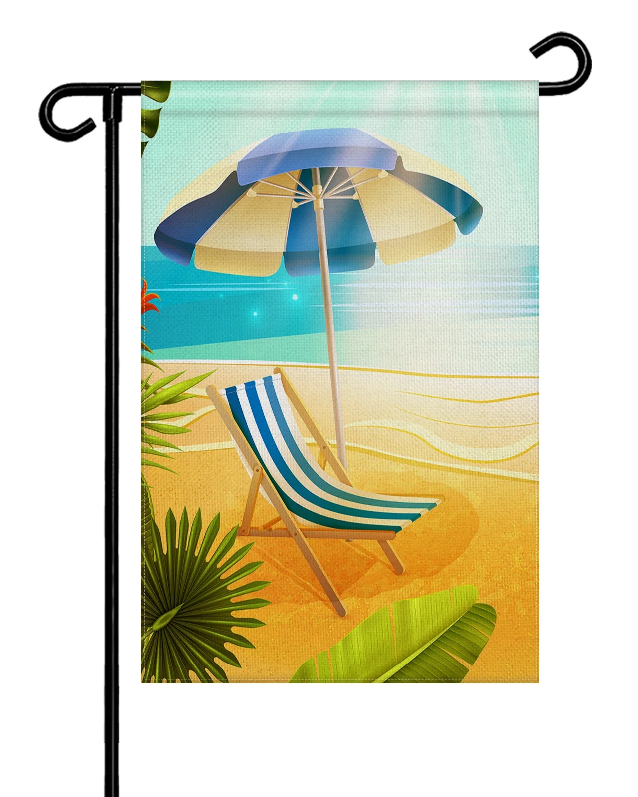 Garden Flag Double-Side Printed House Flag Sea Blue Umbrella Beach Chair Yard Flag Palm Stripes Welcome Banner Decor Outdoor Holiday Decorations