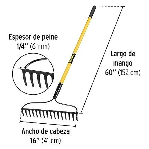Fiberglass Handle Welded Bow Rake 16 Tines 16