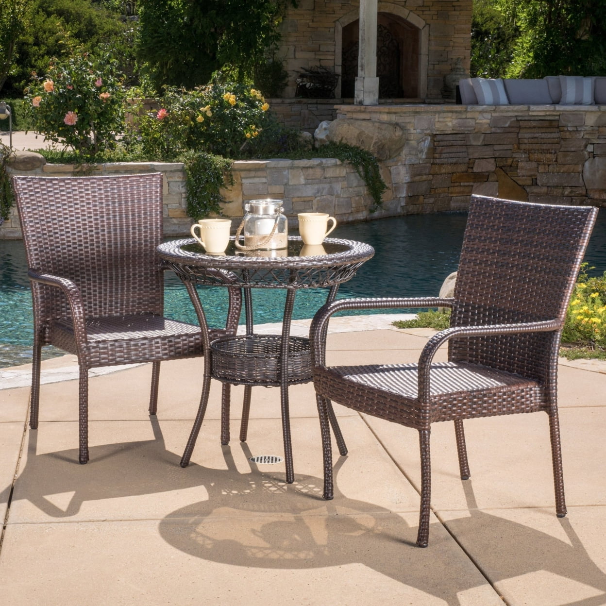 Ferndale Outdoor Multibrown Wicker 3pc Bistro Set