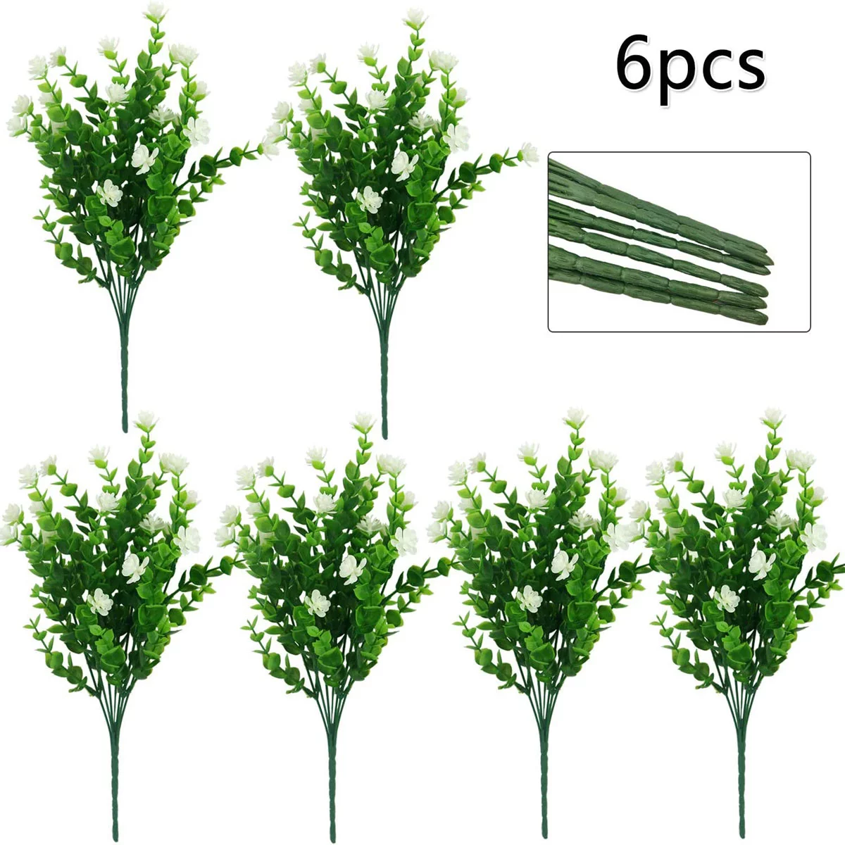 6 Bundles Artificial Flowers Outdoor Fake Flowers for Spring Summer Decoration UV Resistant No Fade Faux Plastic Plants Garden Porch Window Box Decor(White)