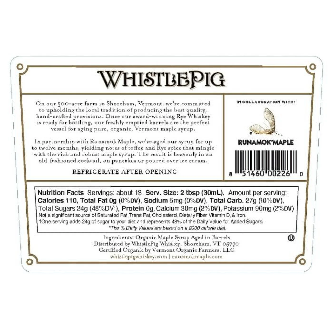 WhistlePig Rye Whiskey Barrel-Aged Organic Maple Syrup