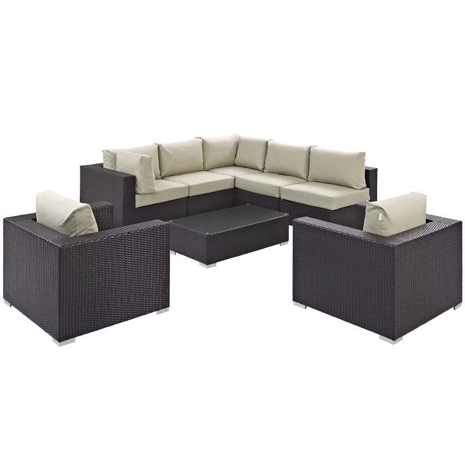 Hawthorne Collection 8 Piece Patio Sofa Set in Espresso and Beige