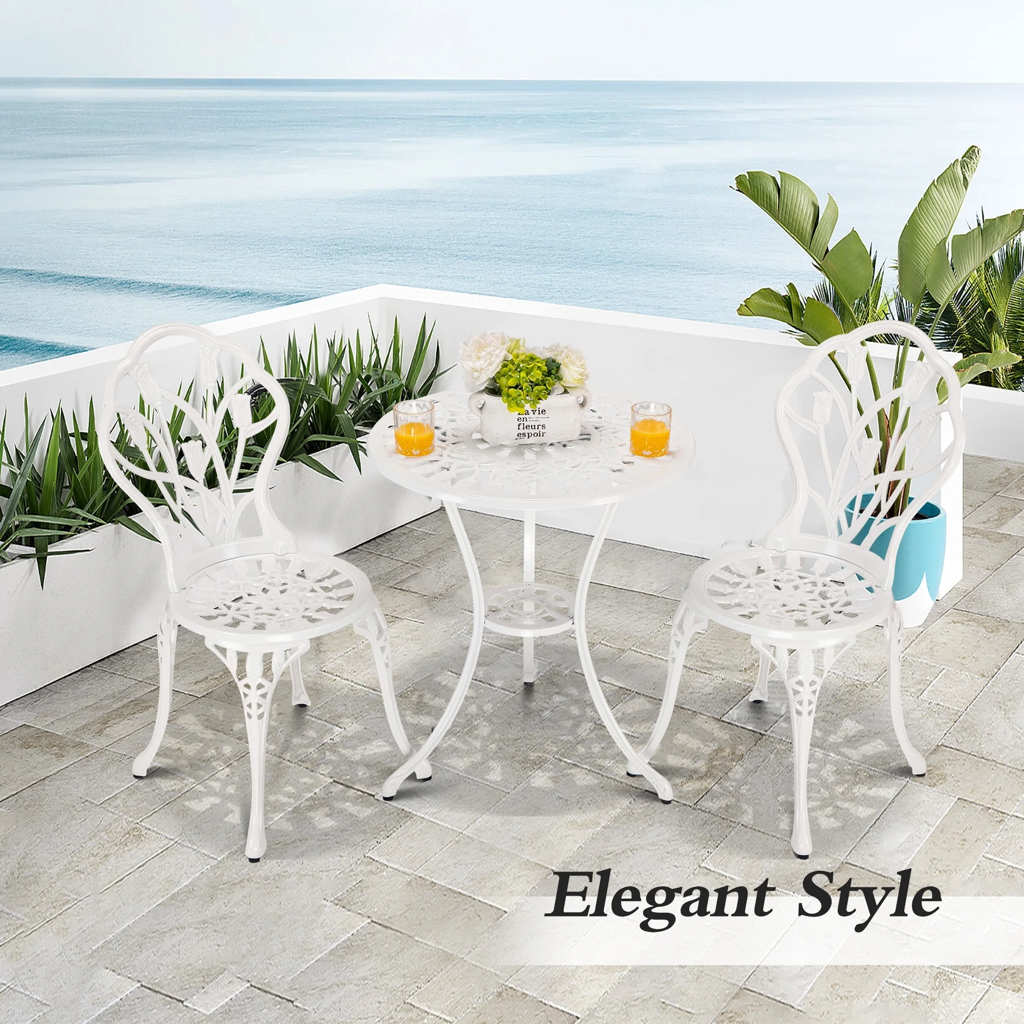 3-Piece Aluminum Outdoor Patio Tulip Sets With Table White