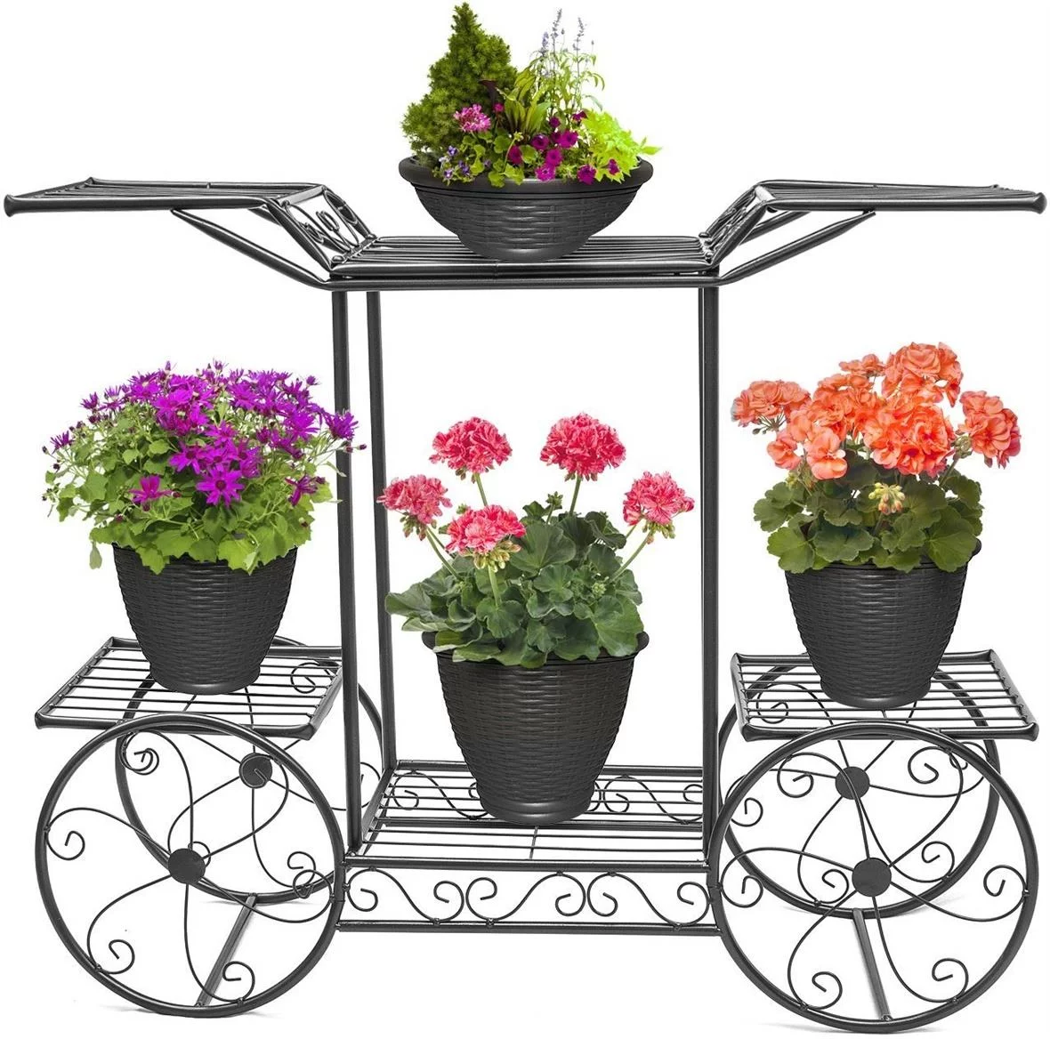 SamyoHome 6-Tier Garden Cart Stand, Indoor Outdoor Flower Pot Holder Shelf Plant Stander