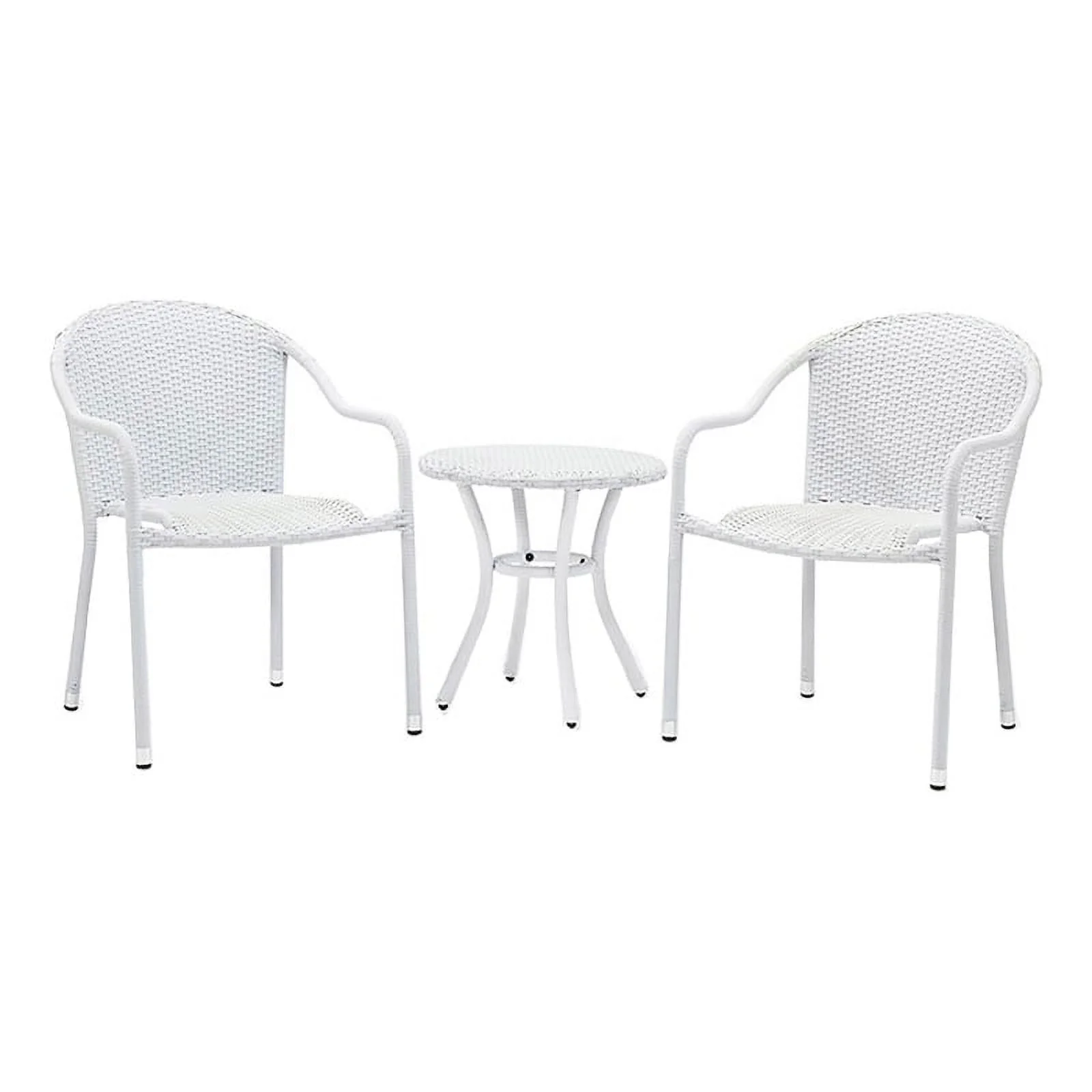 Bowery Hill 3 Piece Coastal Wicker / Rattan Patio Conversation Set in White