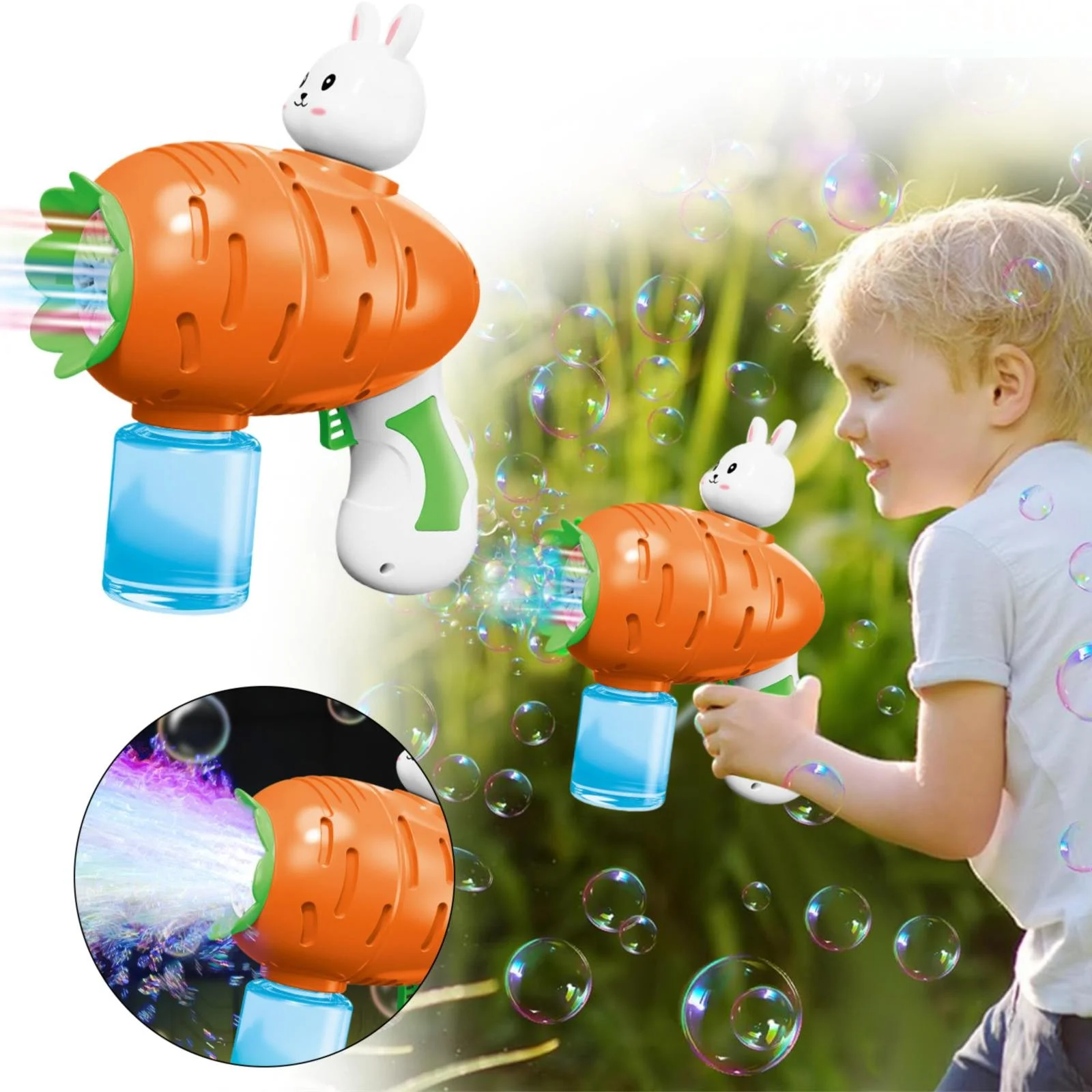 Aoiroe Easter Bunny Bubble Machine: Automatic Bunny Bubble Guns for Kid 3-8, Summer Party Outdoor Toys, Bubble Blower Maker with 20 Pack Bubbles Refill, Machine Electric Bubble Toy Birthday Gift