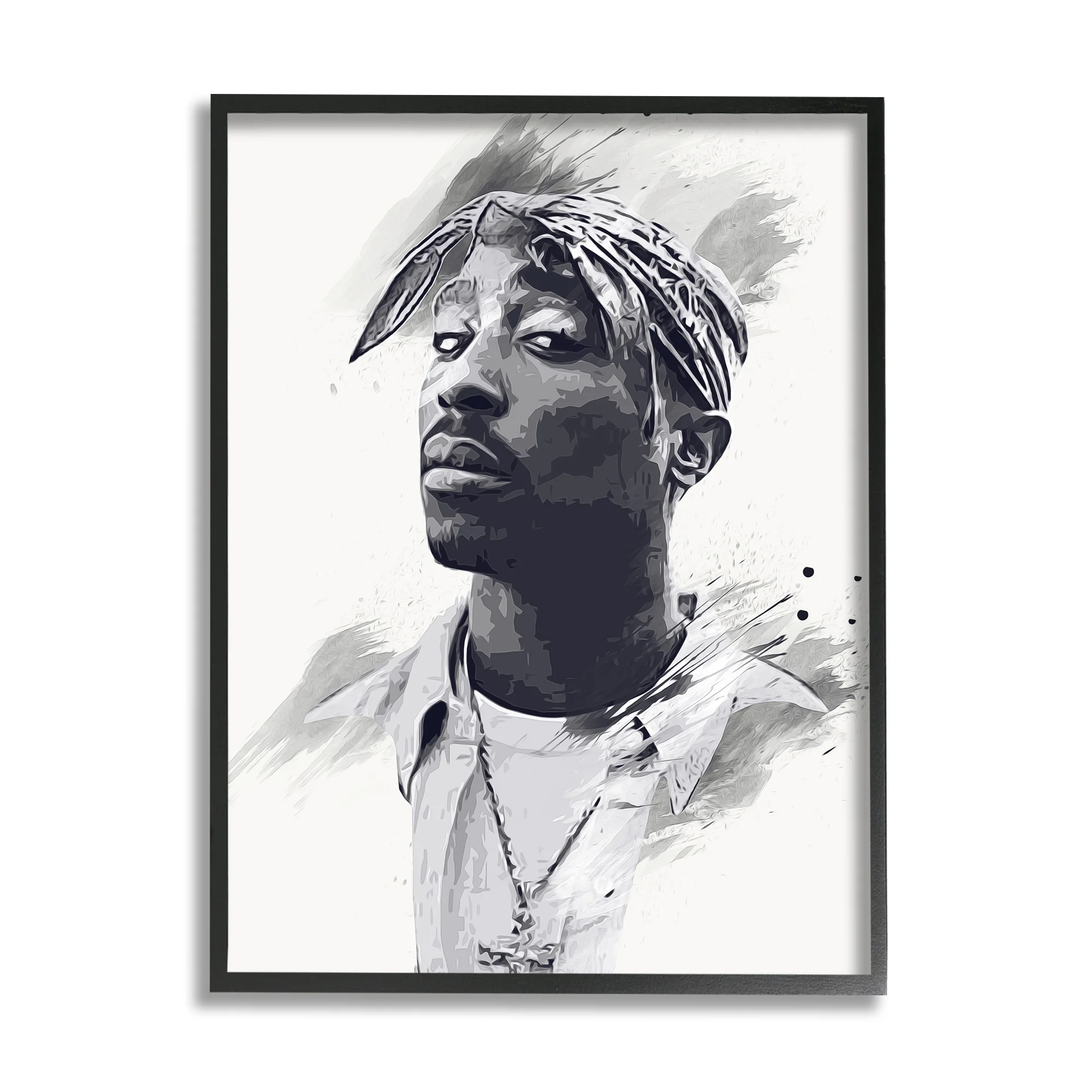 Stupell Industries Tupac Modern Portrait Abstract Pattern Black White, 11 x 14, Design by Birch&Ink