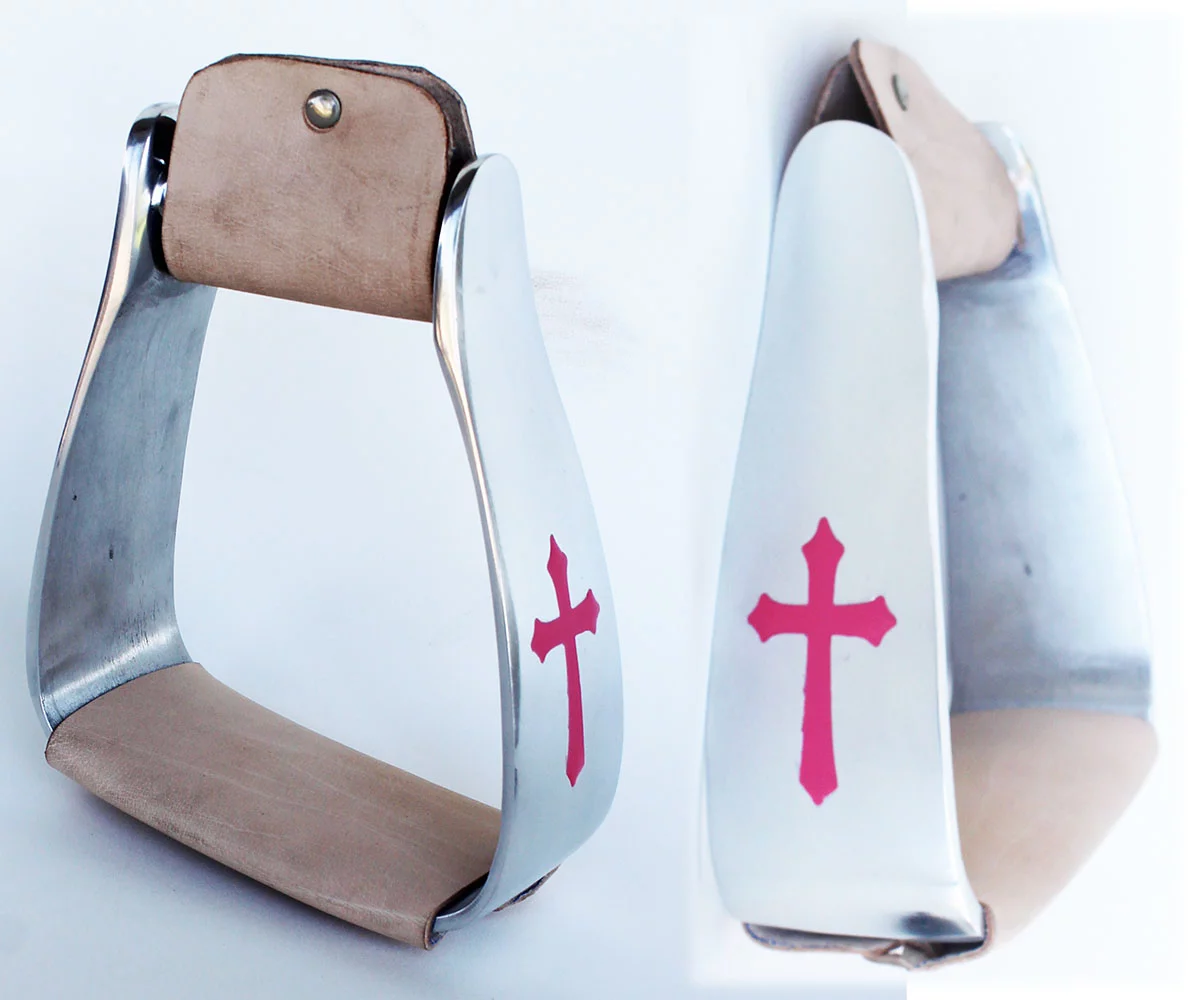 Horse Saddle Western Lightweight Aluminum Angled Saddle Stirrups Cross 5136L
