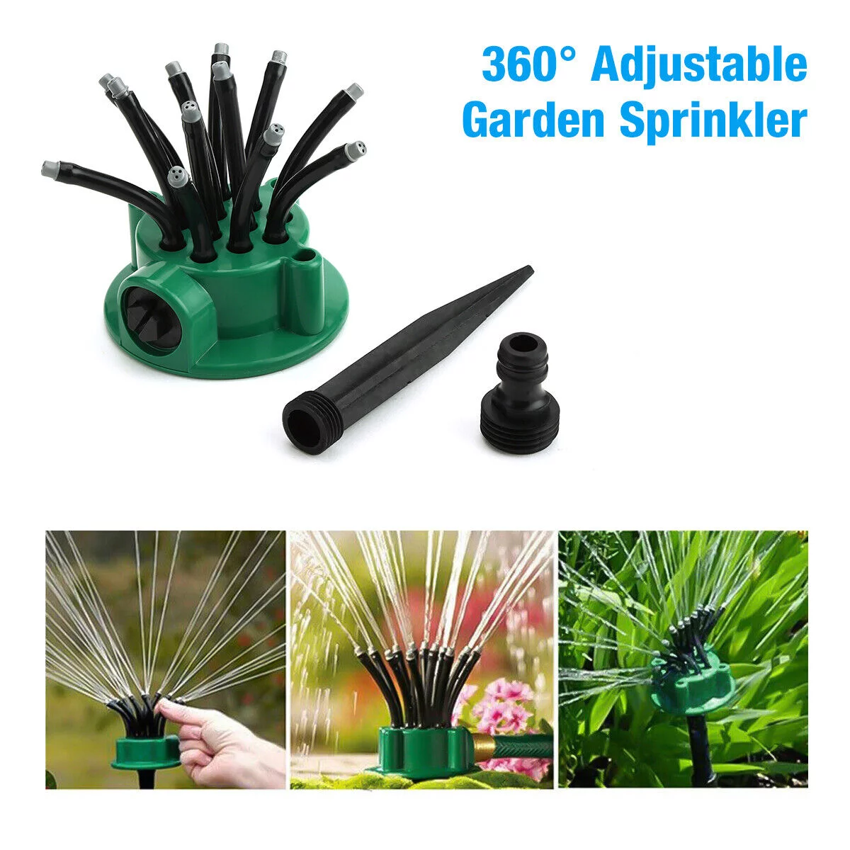 Harnent 360° Flexible 12 Tubes Garden Yard Lawn Water Sprinkler Watering Sprayer System