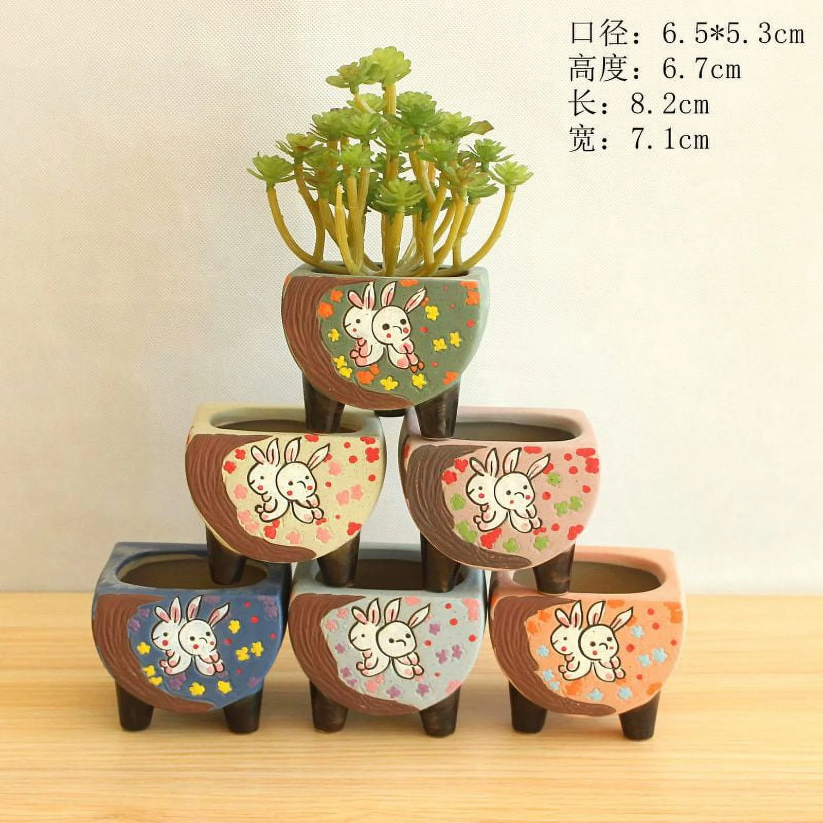 Ceramic Rabbit Succulent Planter - Hand-painted Rabbit Ceramic Flower Pot for Desktop