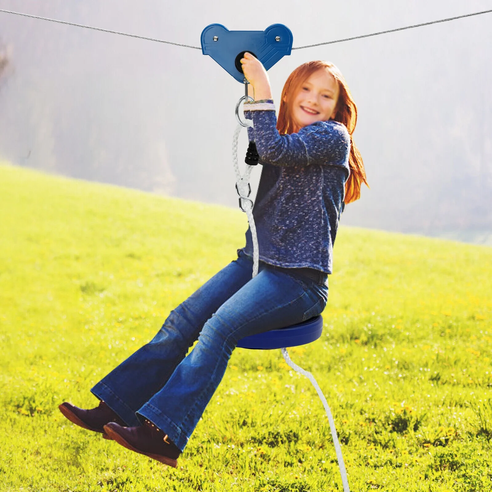 330lb 80Ft Zip Line Kit Kids Adult Zip Line Trolley Slackers Zip Lines+Seat State-of-the-art Kit