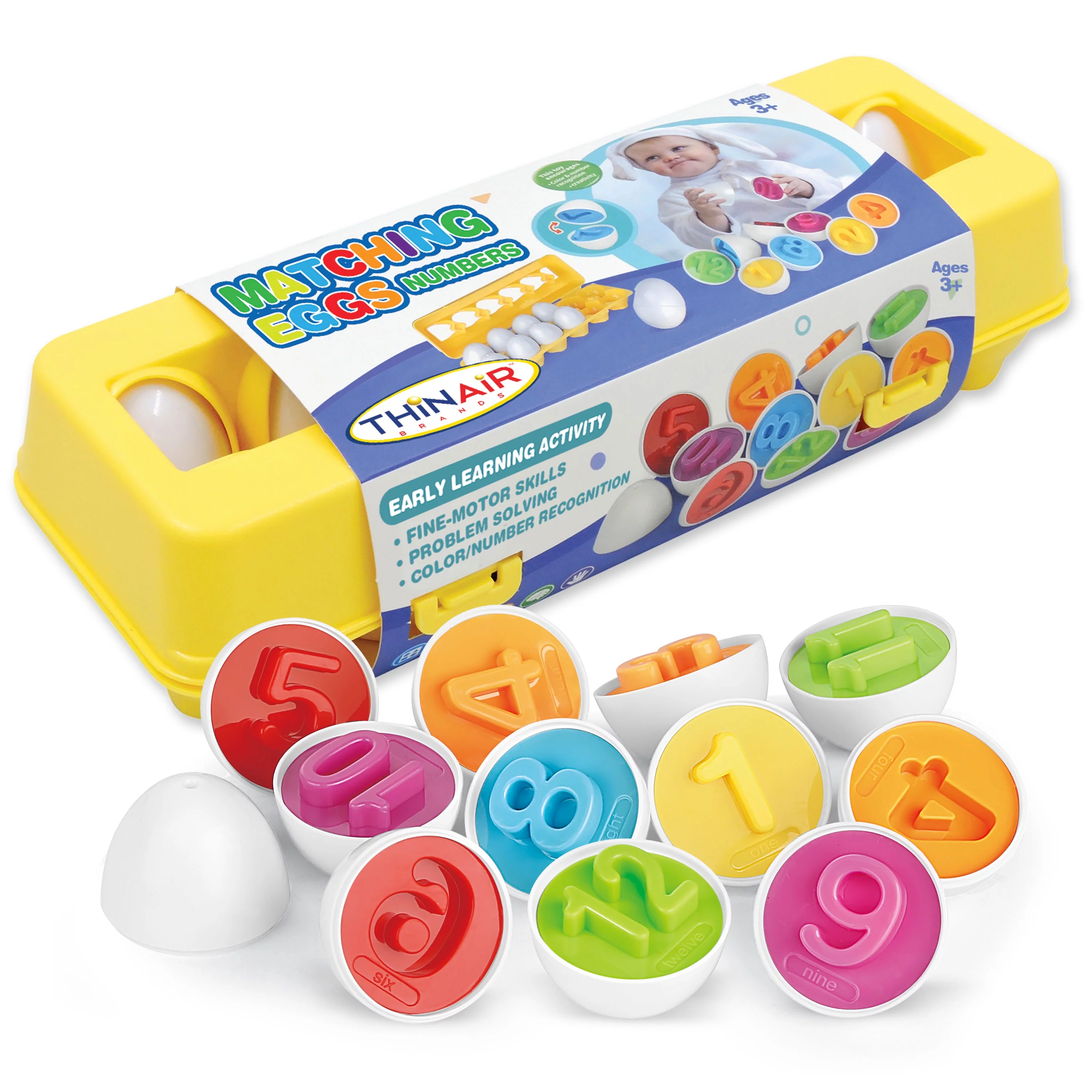 Matching Plastic Eggs 12 pc Set, Number & Color Learning, Sorter Puzzle, Montessori Gift