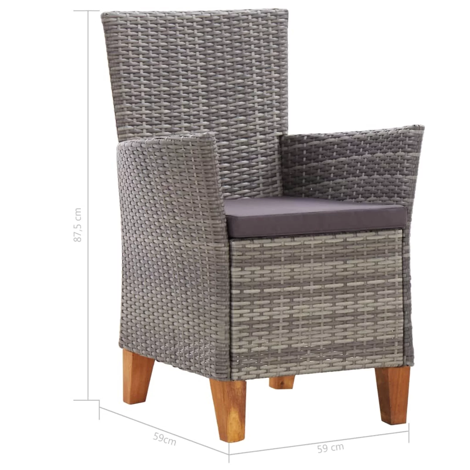 OWSOO Garden Chairs 2 pcs with Cushions Poly Rattan Gray