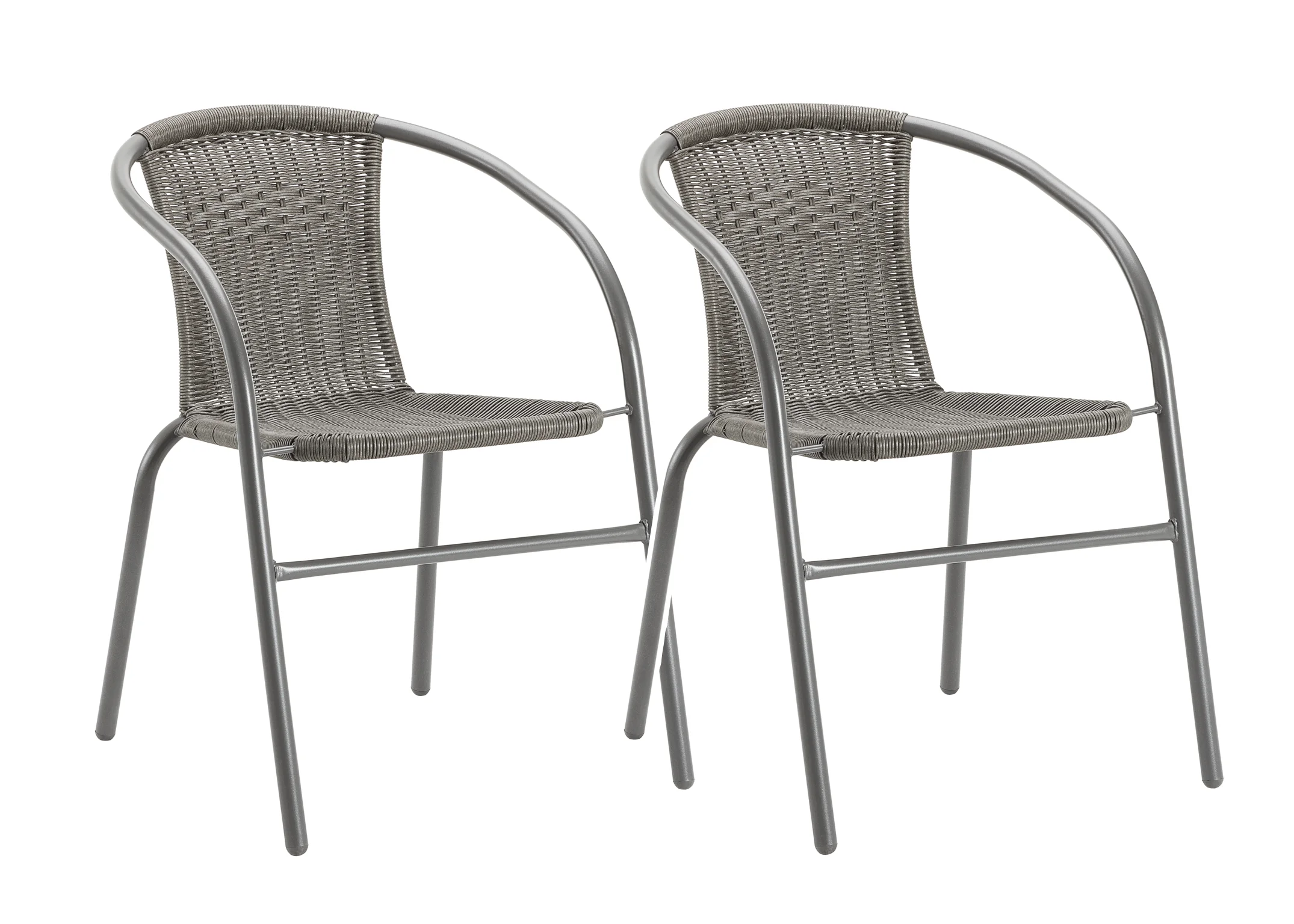 2-piece Outdoor Dining Chairs | Rattan and Metal Gray Patio Chair Set