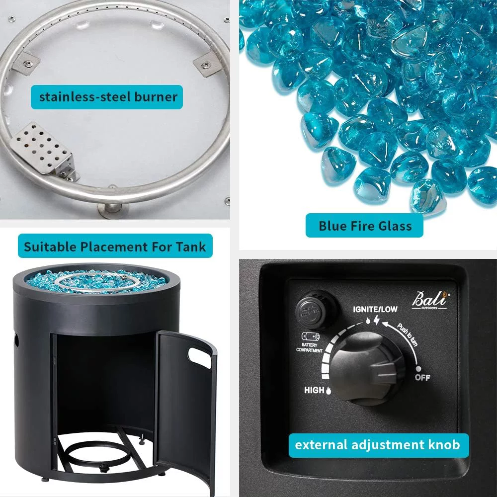 Gas Fire Pit Propane Fire Column, 23 Inch Cylinder Firepit, 50,000BTU Round Fire pits, Patio Fire Place W/ 22lb Blue Fire Glass, Black