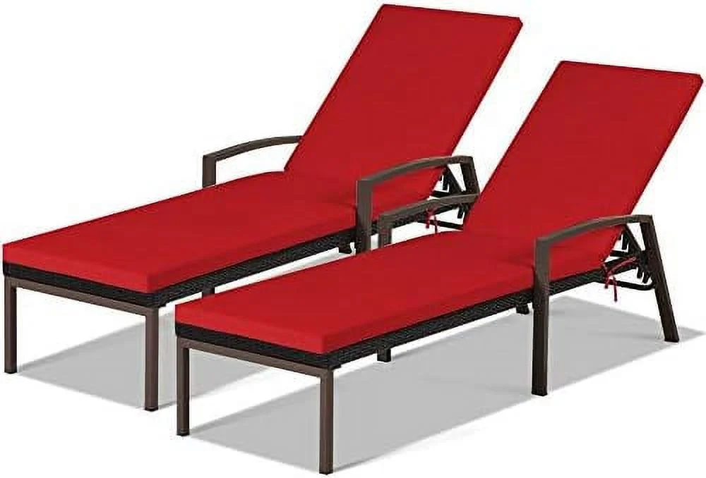 LNSETGC Patio Chaise Lounge  Outdoor Wicker Rattan Chaise with Adjustable Backrest and Armrest for Beach Pool Yard  Rattan Sun Lounger with Padded Cushion  Beige