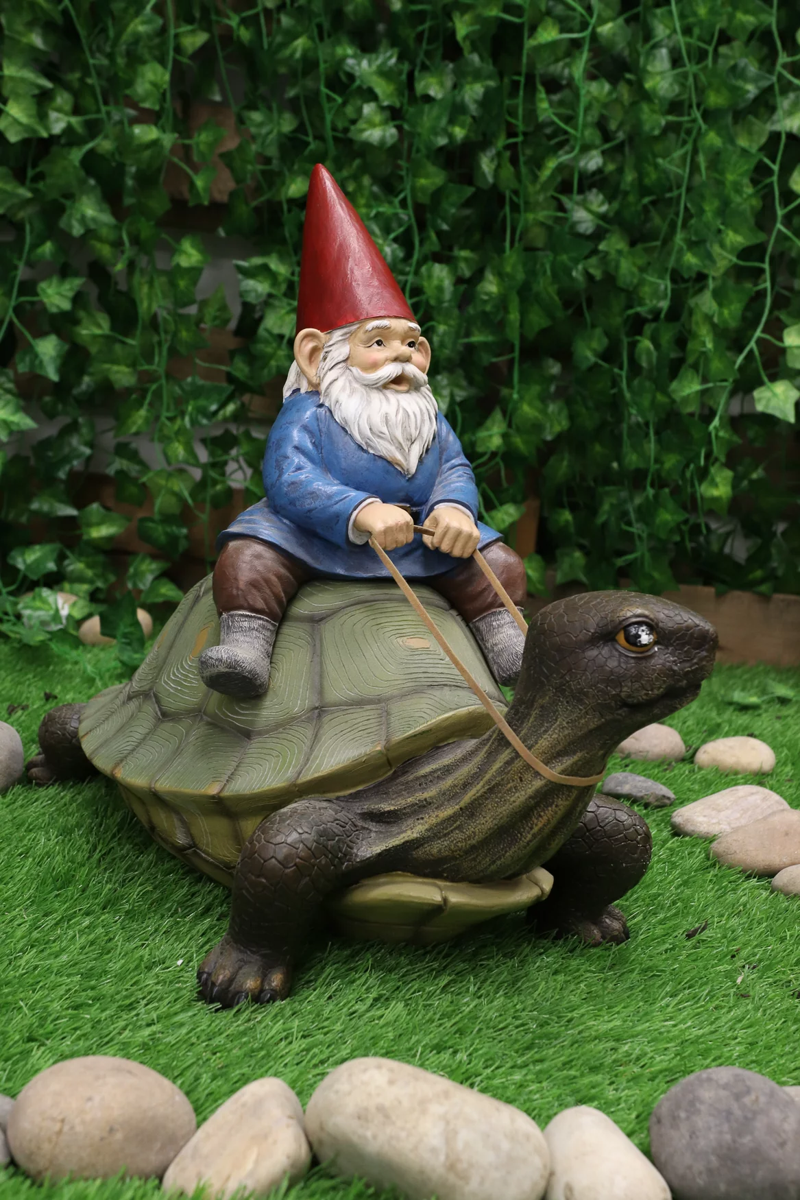 Ebros Large Whimsical Mr. Gnome Riding Giant Turtle Garden Statue 17.25
