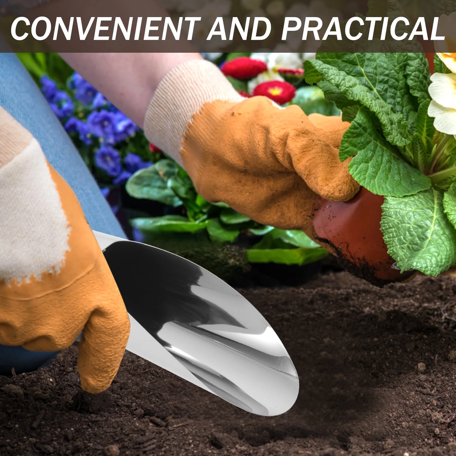 Bucket Shovel Fertilizer Feed Scooper Gardening Shovels Hand Spade 2 Pcs Plant Tool Stainless Steel