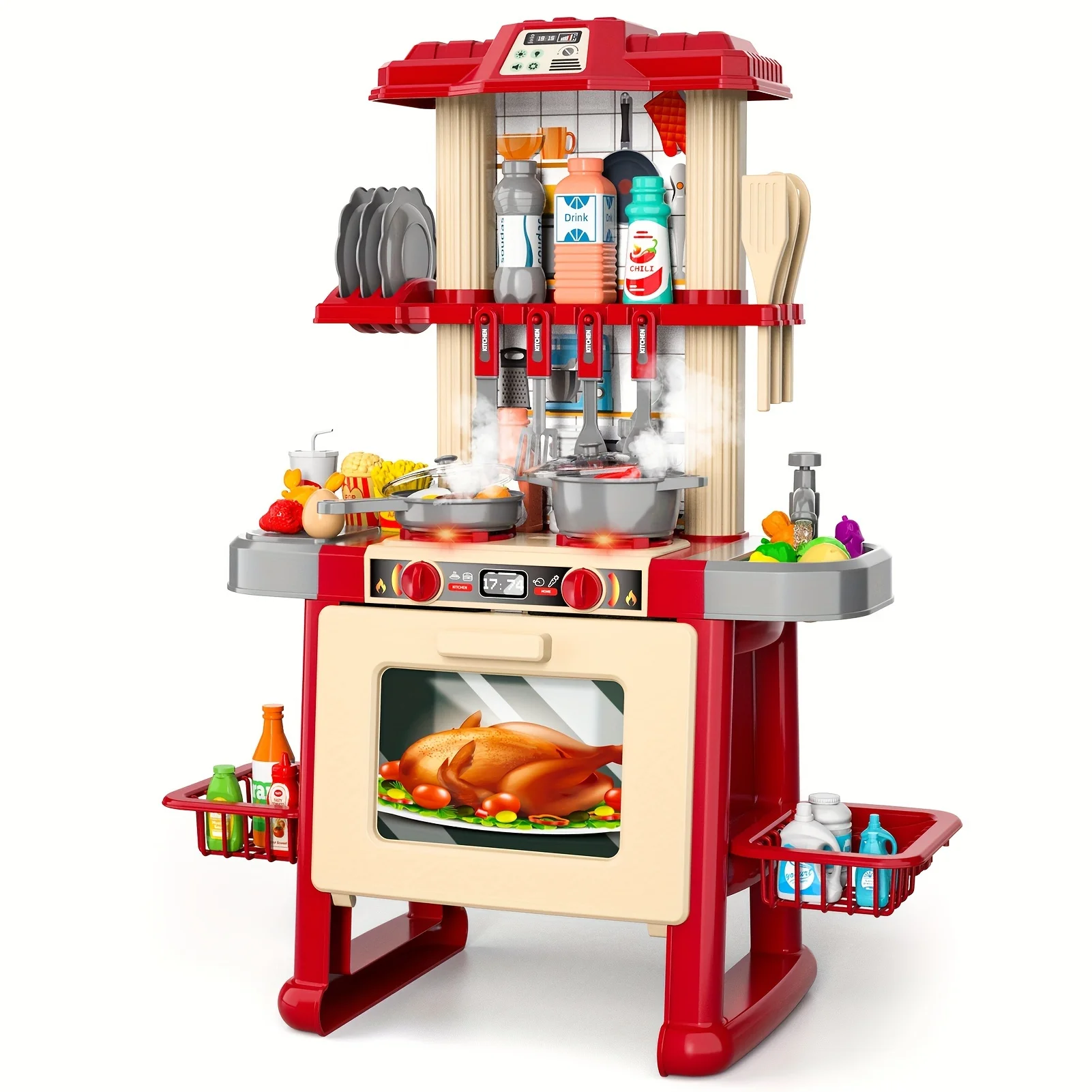 RHYFJJUI2 Play Kitchen Playset Toys with Kitchen Accessories for Pretend Play Indoor & Outdoor Activity, as Gifts for Kids Girls