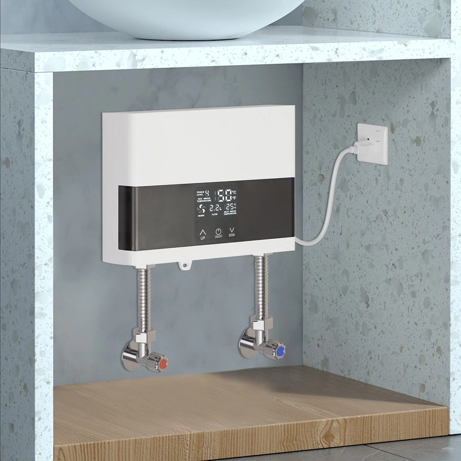 Electric Tankless Water Heater 110V Constant Temperature Instant Hot Water Heater 4000W Silver/White