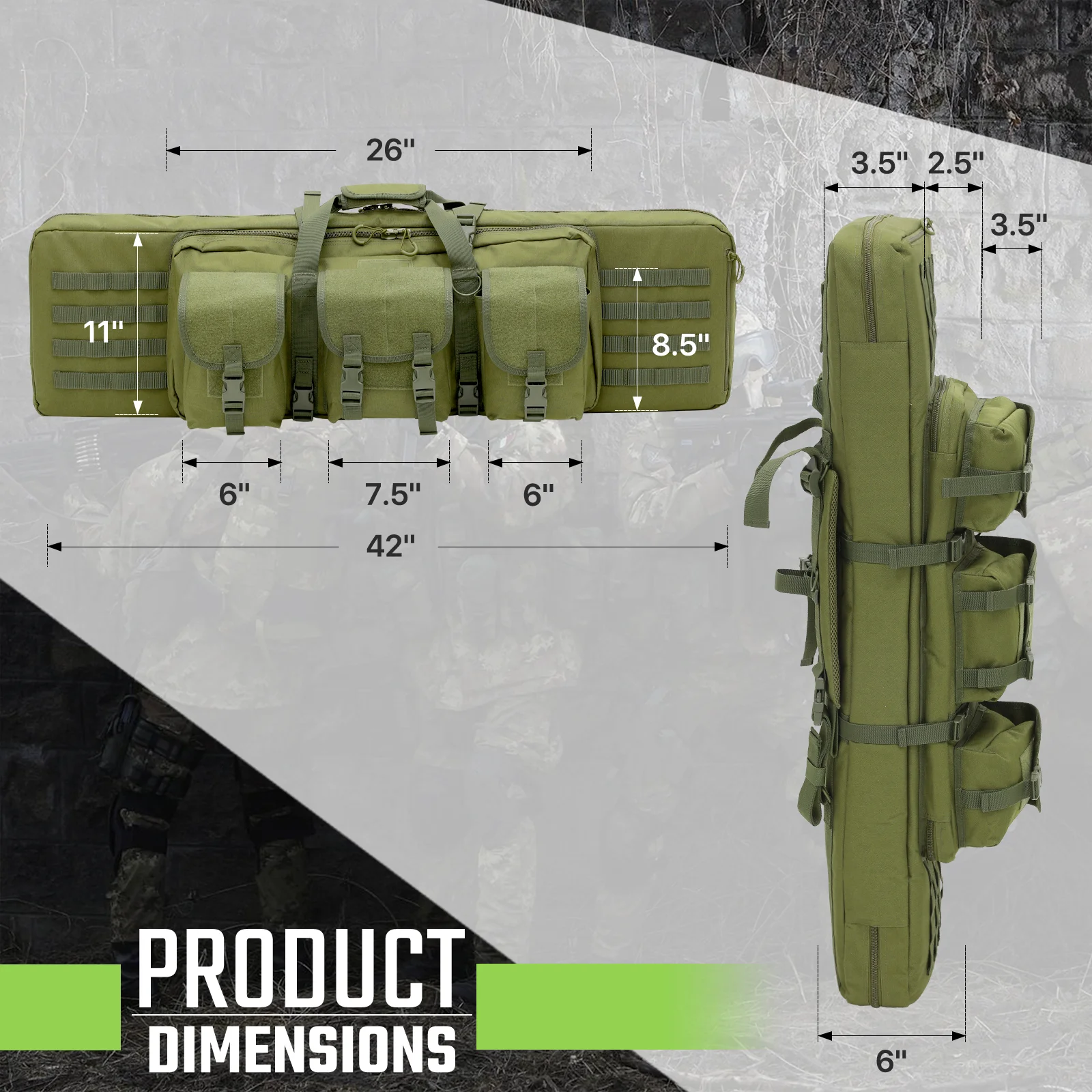 Magshion 42 inch Double Gun Case Carrying Backpack With Zipper, Soft Padded Storage Bag, Olive Drab