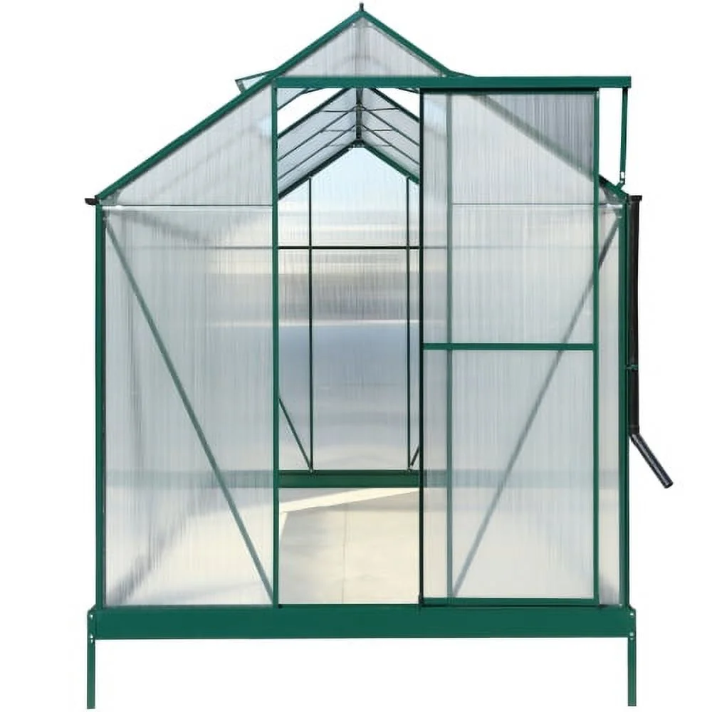 6.3'*10.2'*7' Polycarbonate Greenhouse, Heavy Duty Outdoor Aluminum Walk-in Green House Kit with Rain Gutter, Vent and Door for Backyard Garden, color green