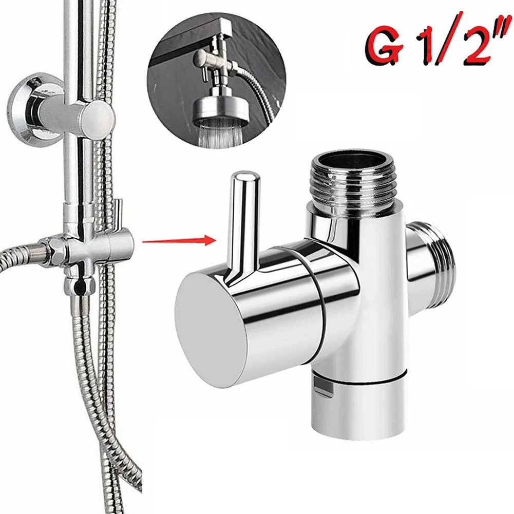G1/2in 3 Way Brass Diverter Valve T-adapter Converter Chrome for Shower Head