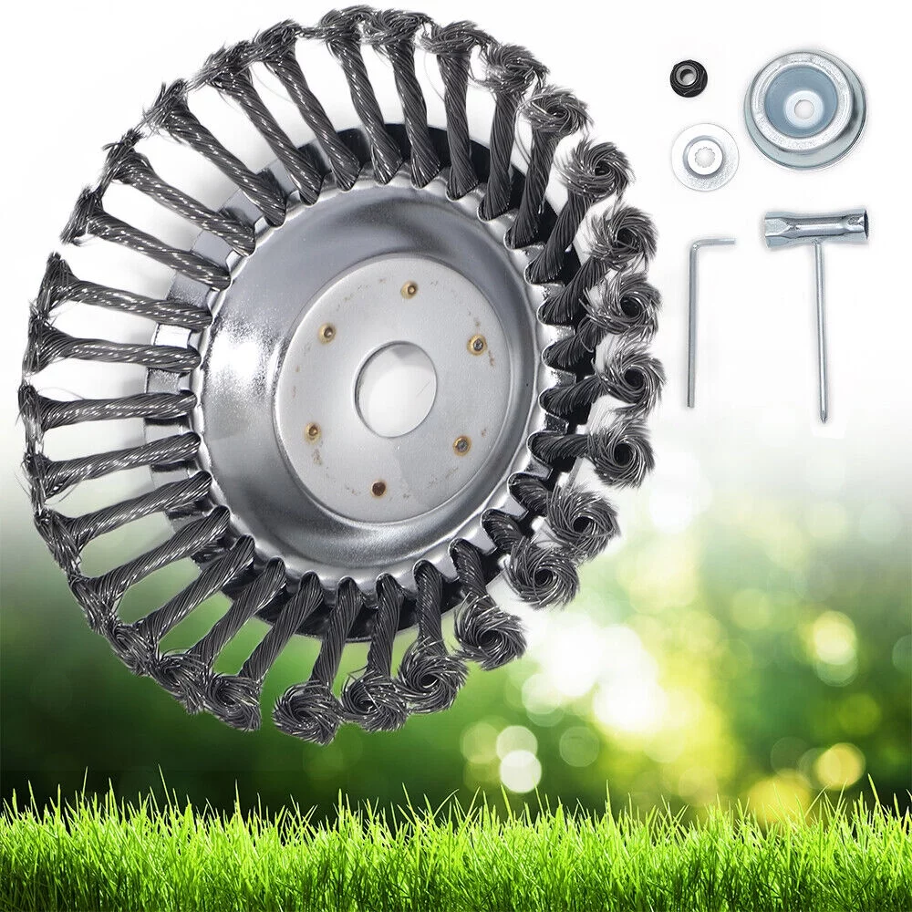 Onemayship Premium Steel Wire Brush Silver 8-inch Aluminum-Copper Blend Durable with Long Lifespan Complete Set for Grass Trimmer Head