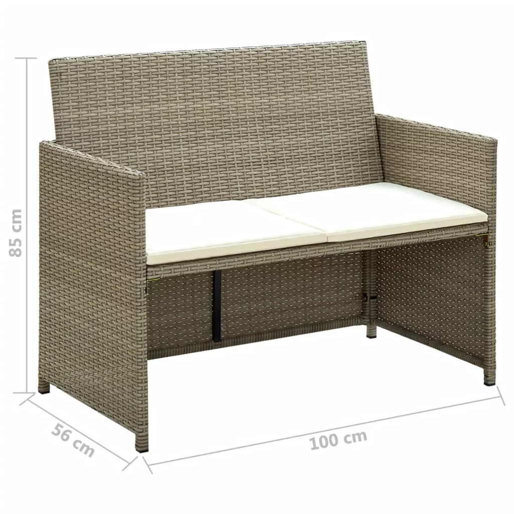 Andoer 2 Seater Patio Sofa with Cushions Beige Poly Rattan