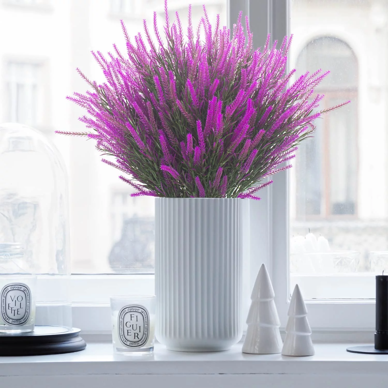 Viworld Artificial Lavender Flowers 12 Bundles Outdoor UV Resistant Fake Flowers No Fade Faux Plastic Plants Garden Porch Window Box Decorating， Purple