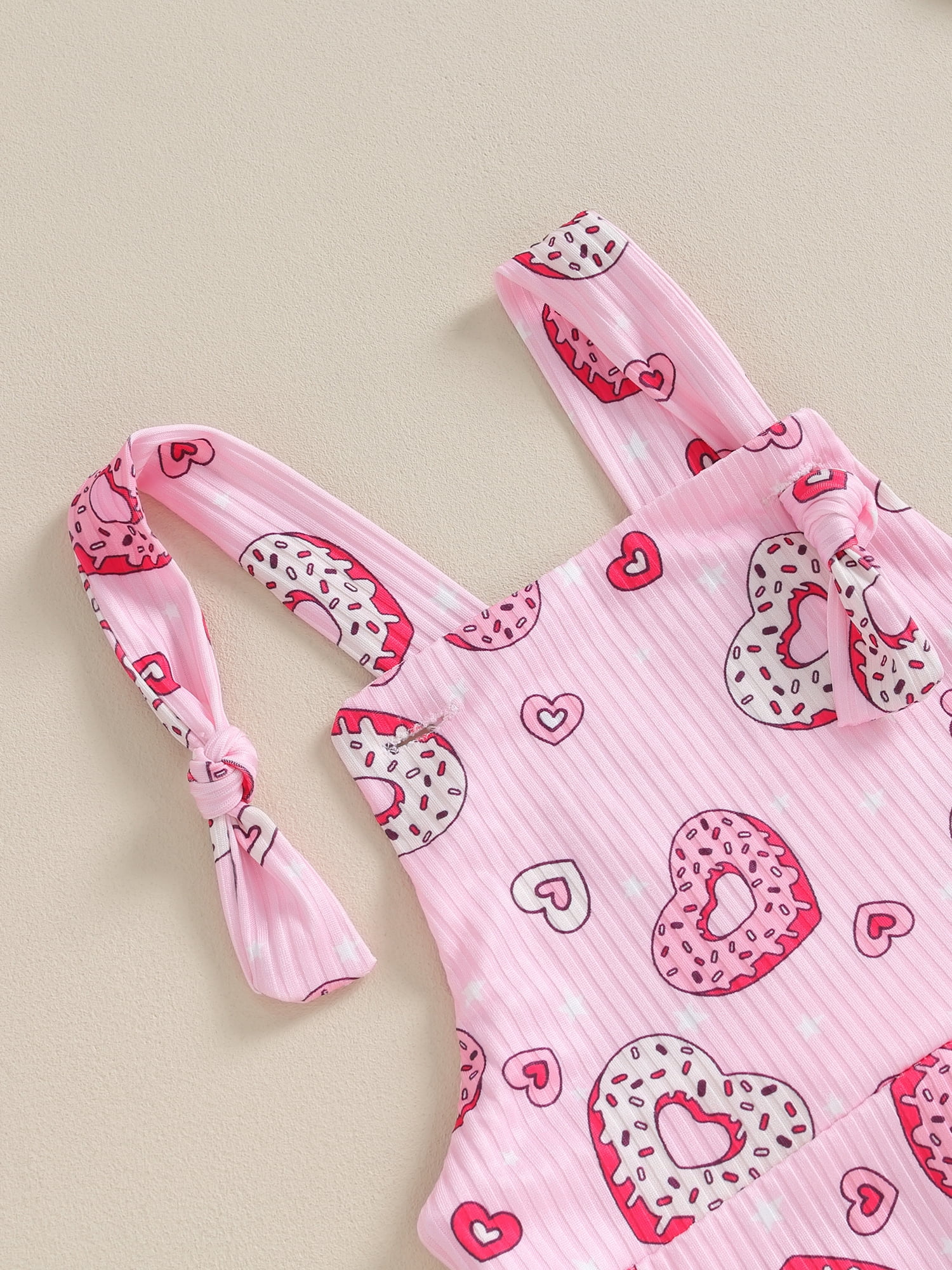 Baby Girl Overalls Valentine's Day Donut Print Sleeveless Flared Romper Jumpsuit Bell Bottoms Outfit