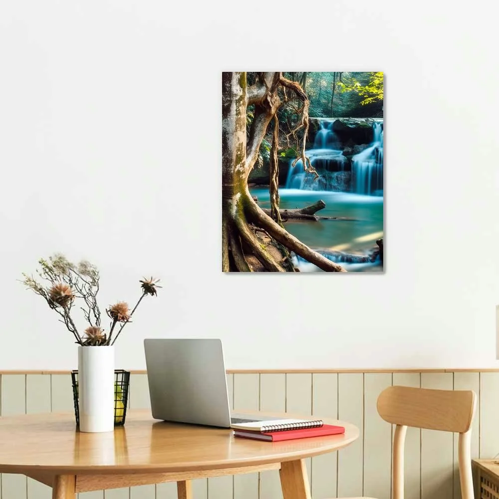 PRATYUS  Canvas Wall Art Print Waterfall Home Decor Framed Stretched Picture  Painting Artwork Image Nature Landscape Forest-16x20inch
