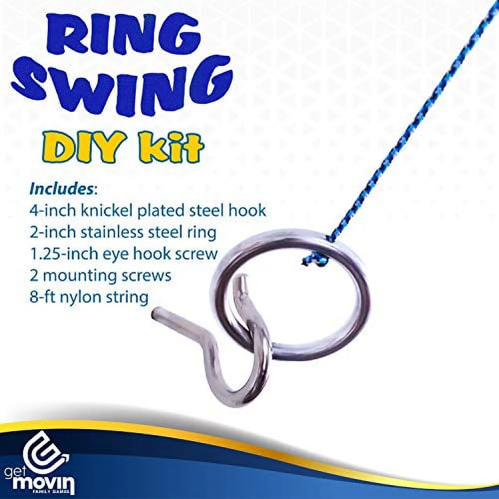 GETMOVIN SPORTS Hook and Ring Swing DIY Kit Stainless Steel Hardware and Nylon String Ring Toss Game Indoor – Outdoor for Endless Hours of Fun!