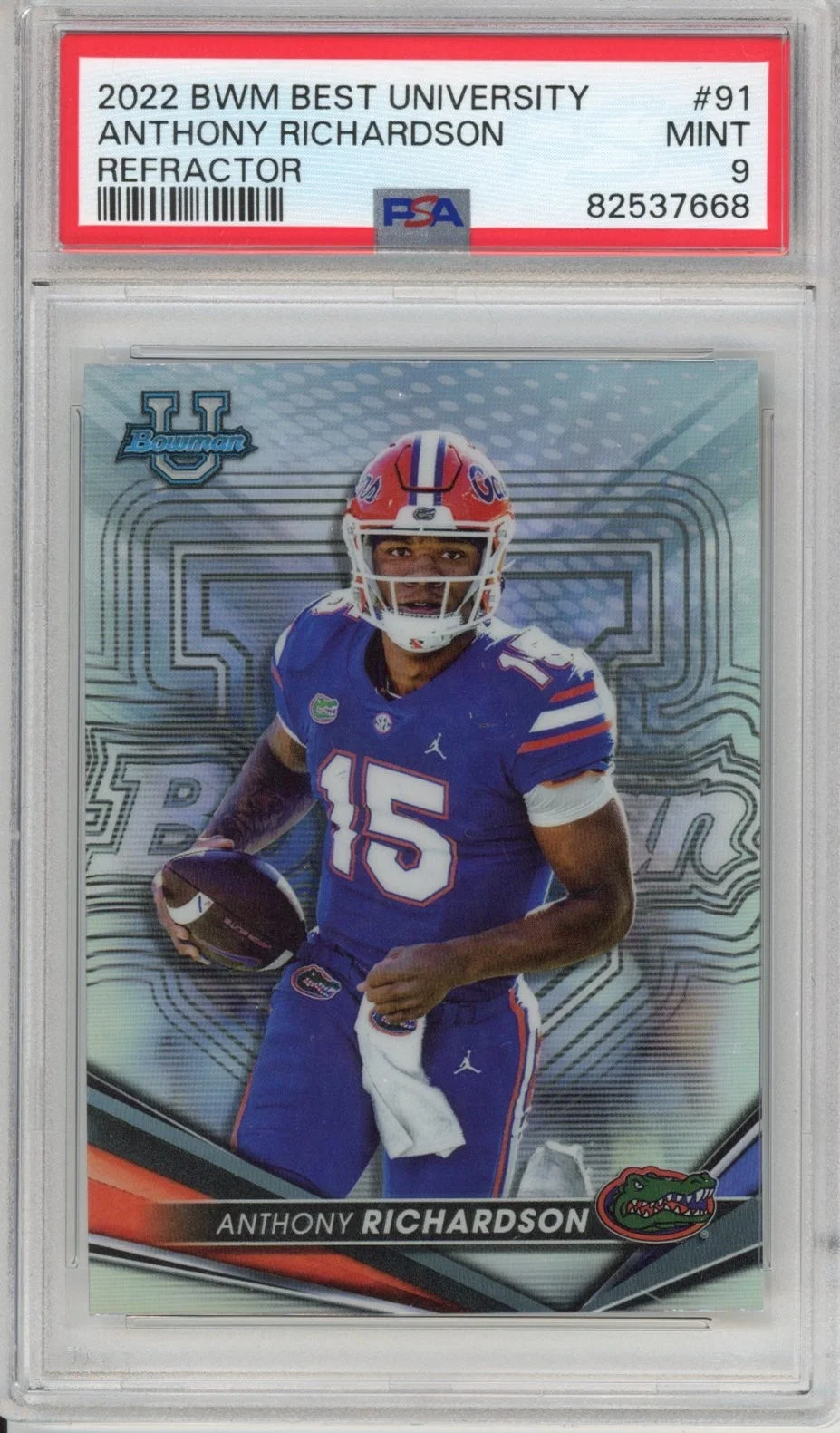 Graded 2022 Bowman Best University Anthony Richardson #91 Refractor Rookie RC Football Card PSA 9 Mint