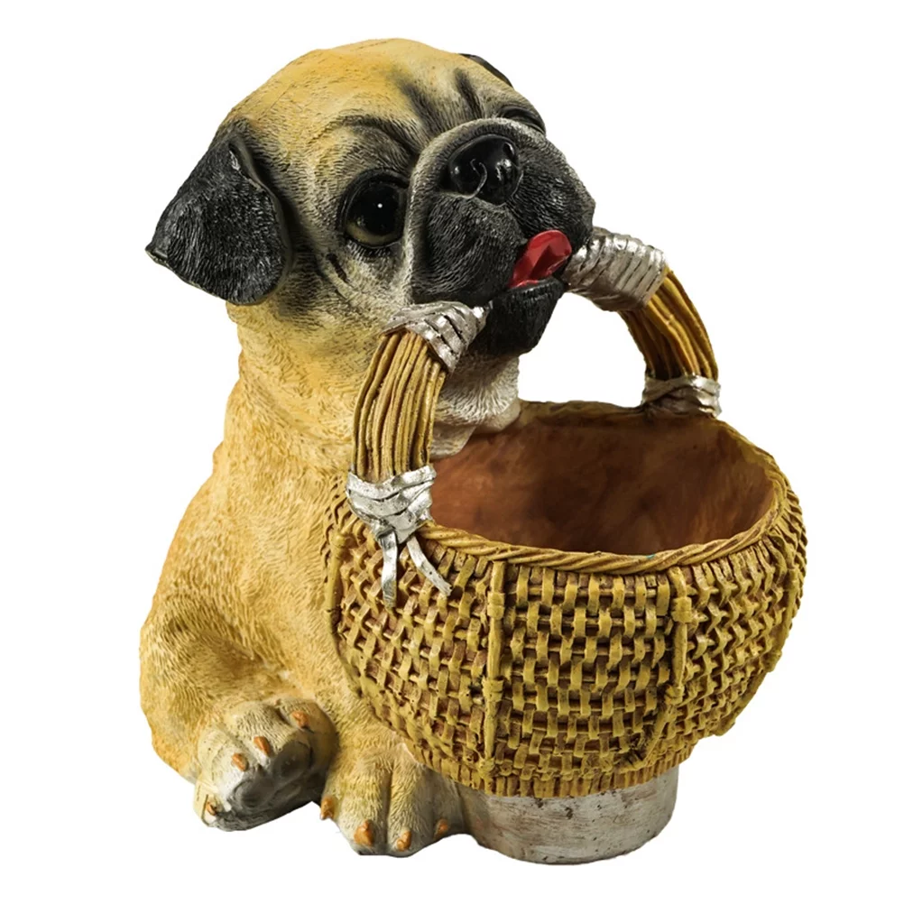 Buumin Dog Small Planter Pot Dog Holding Basket Resin Ornament Succulent Planter Pot Flower Pot Garden Home Decor Christmas Gift