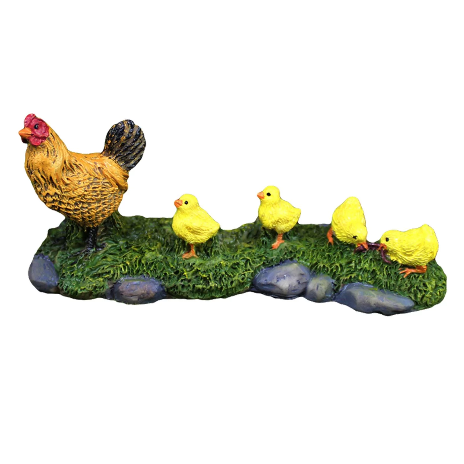 Lovely Garden Statue Hen and Her Babies Food Small Animal Sculpture Resin Figurines for Lawn Patio Decoration