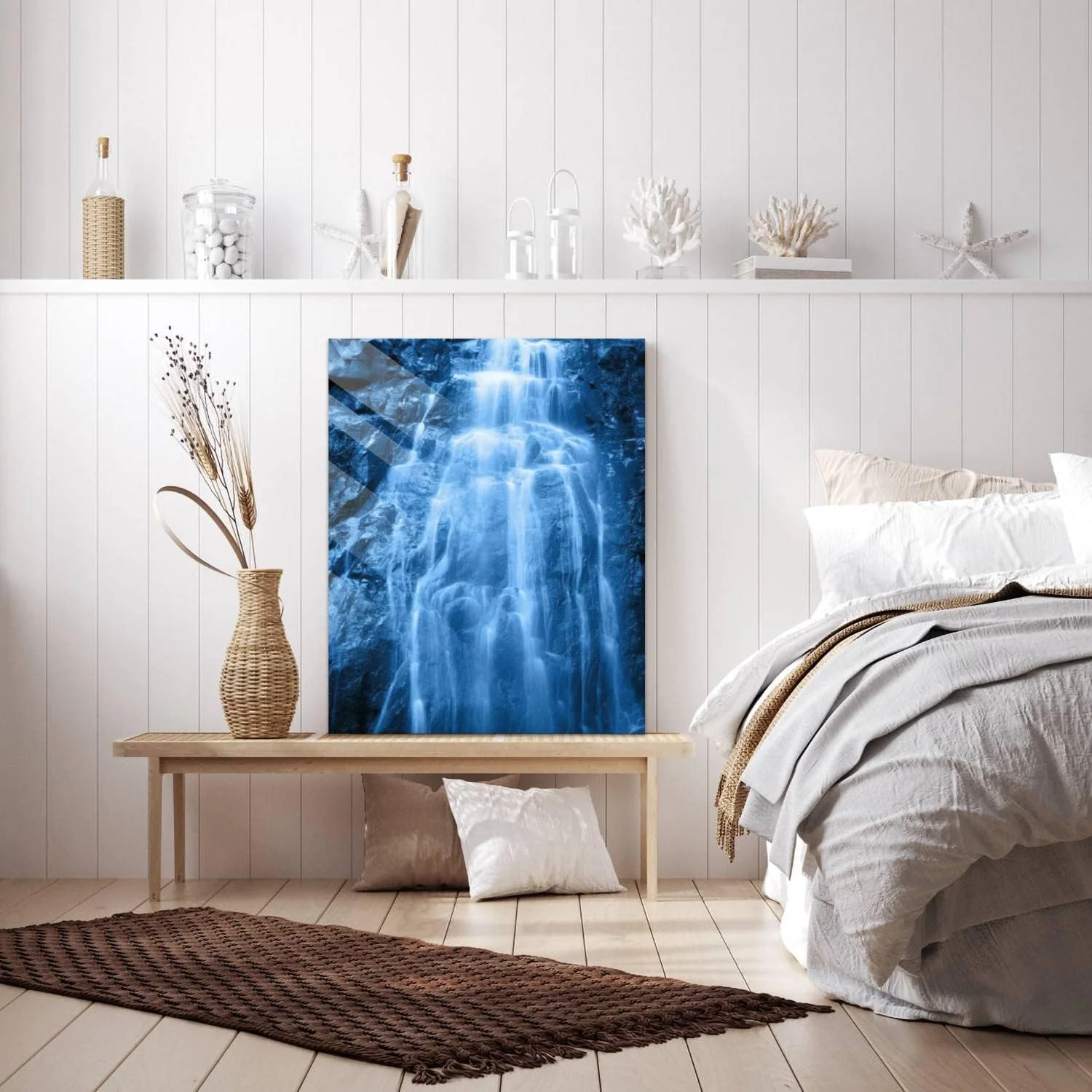 HelloGlass Tempered Glass Wall Art Decor Waterfall Prints On Glass Paingting Picture Modern Artworks For Living Room Bedroom Office 12x8inch