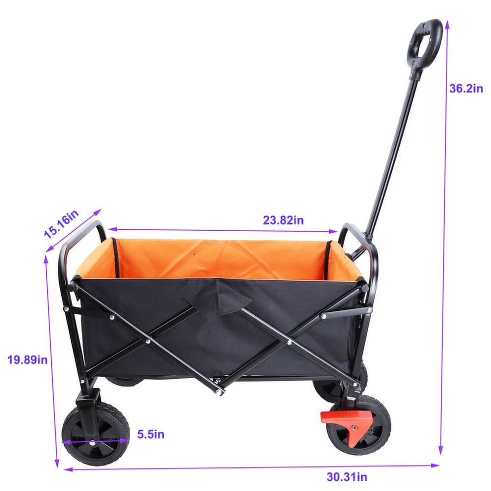 Penck Mini Folding Wagon Garden Shopping Beach Cart,Capacity Collapsible Steel Outdoor Utility Wagon Cart(Black+Yellow+Brake)