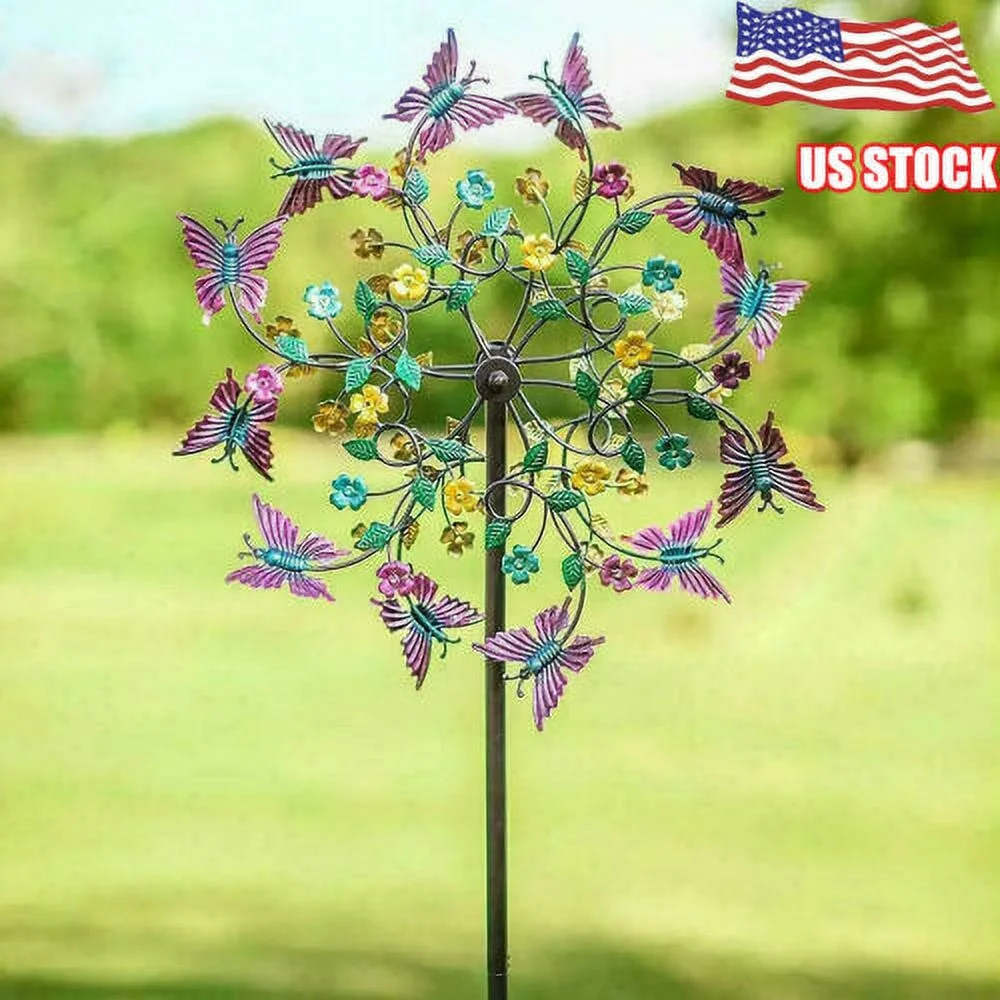 Miuline Colorful Metal Butterfly Windmill, Waterproof Metal Wind Spinner Butterflies Wind Spinner Art Ornament For Outdoor Yard Lawn Decoration