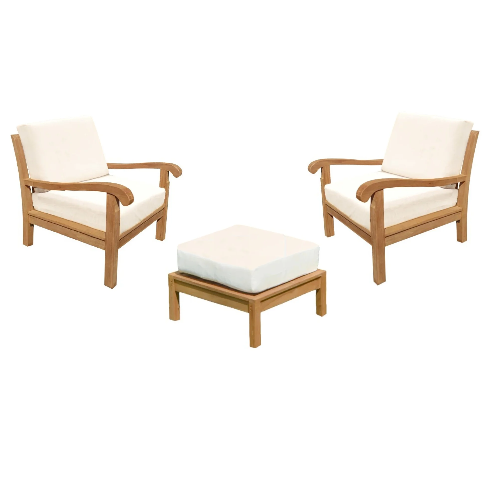 Napa 3 Pc Lounge Chair Set: 2 Lounge Chairs & Ottoman With Cushions in Sunbrela Fabric #5404 Canvas Natural