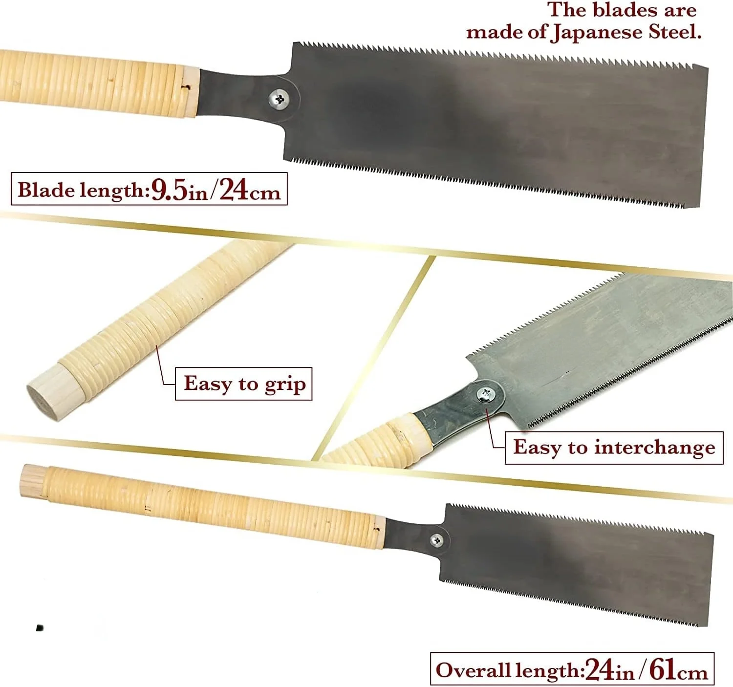 Japanese Pull Saw Hand Saw 9.5 Inch Ryoba Double Edge Flush Cut Saw for Woodworking tools