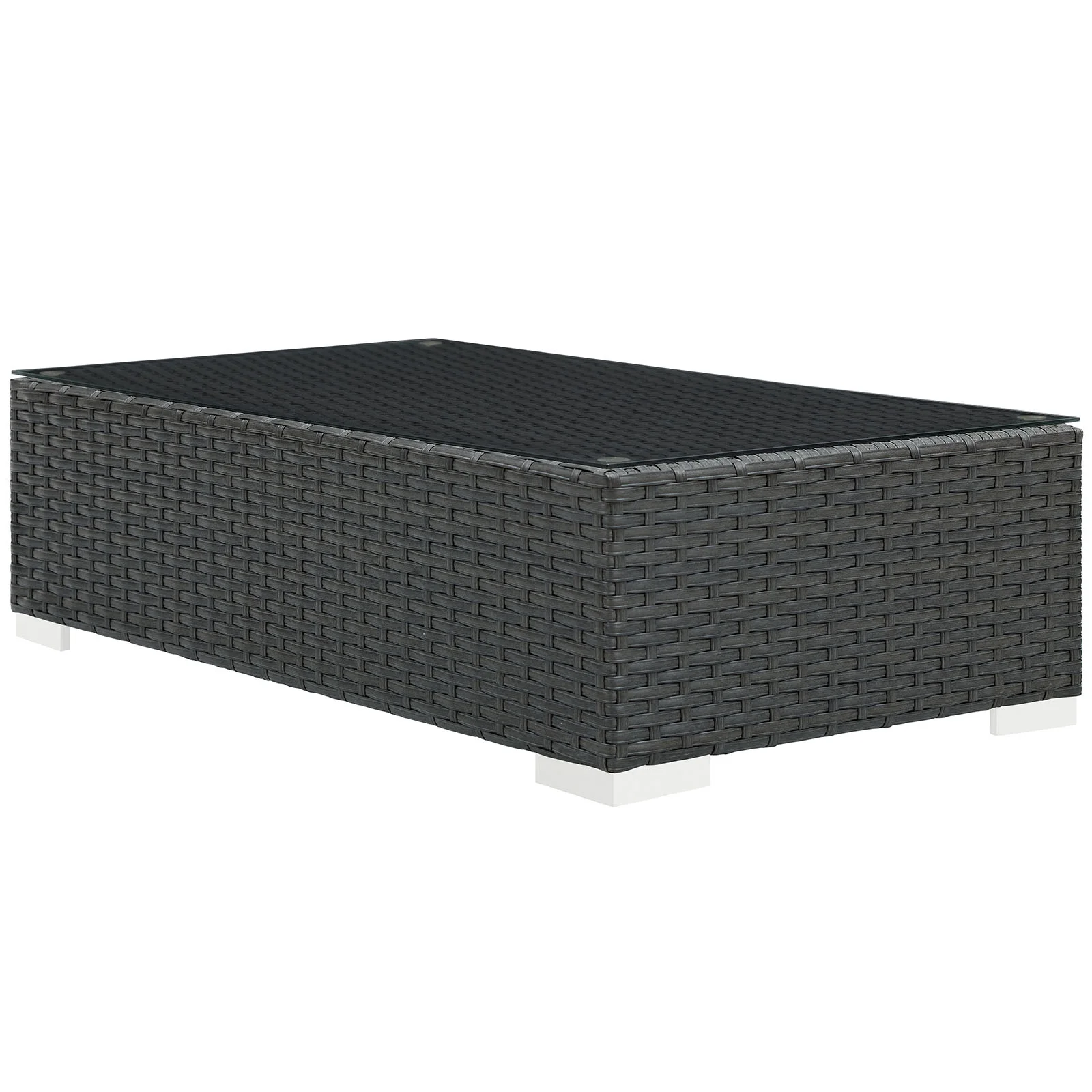 Lounge Coffee Side Table, Drak Gray Grey, Rattan, Wicker, Outdoor Patio Balcony Cafe Bistro Garden Hospitality Restaurant, Modern Contemporary HB32745