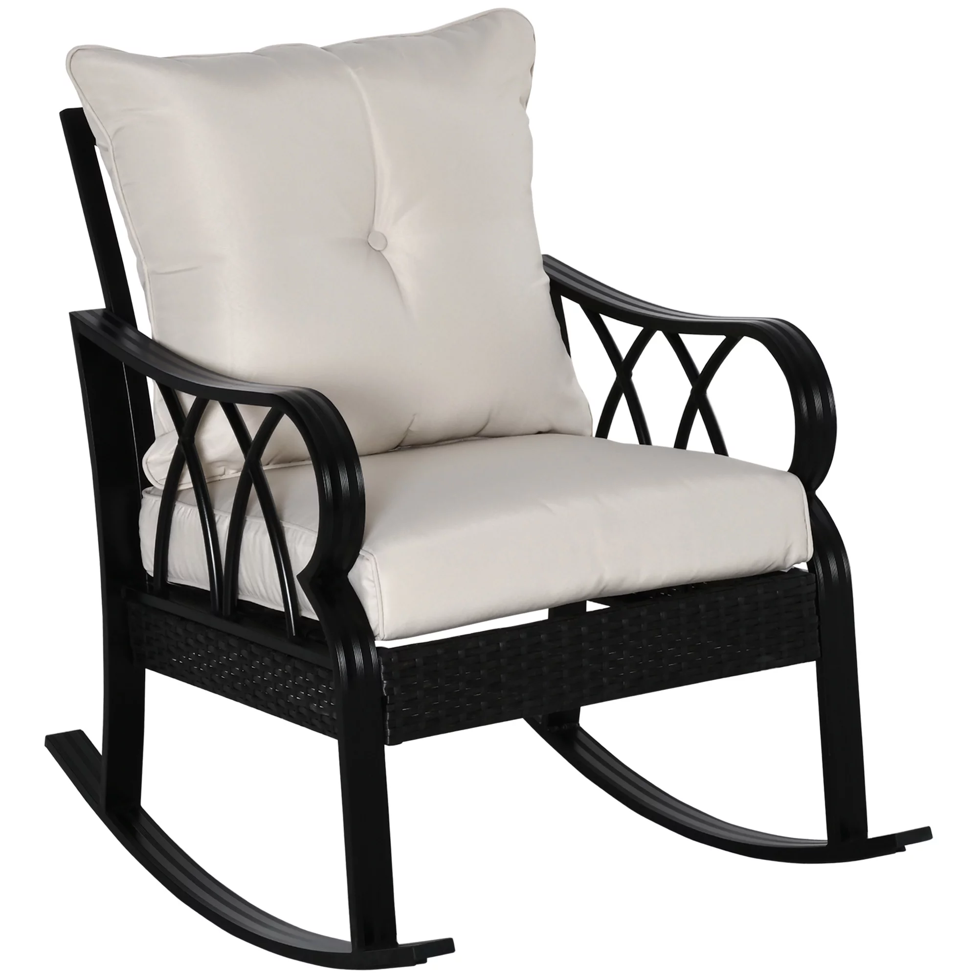 Outdoor Wicker Rocking Chair, Patio Rattan Rocking Chair with High Back, Seat Cushion, Pillow