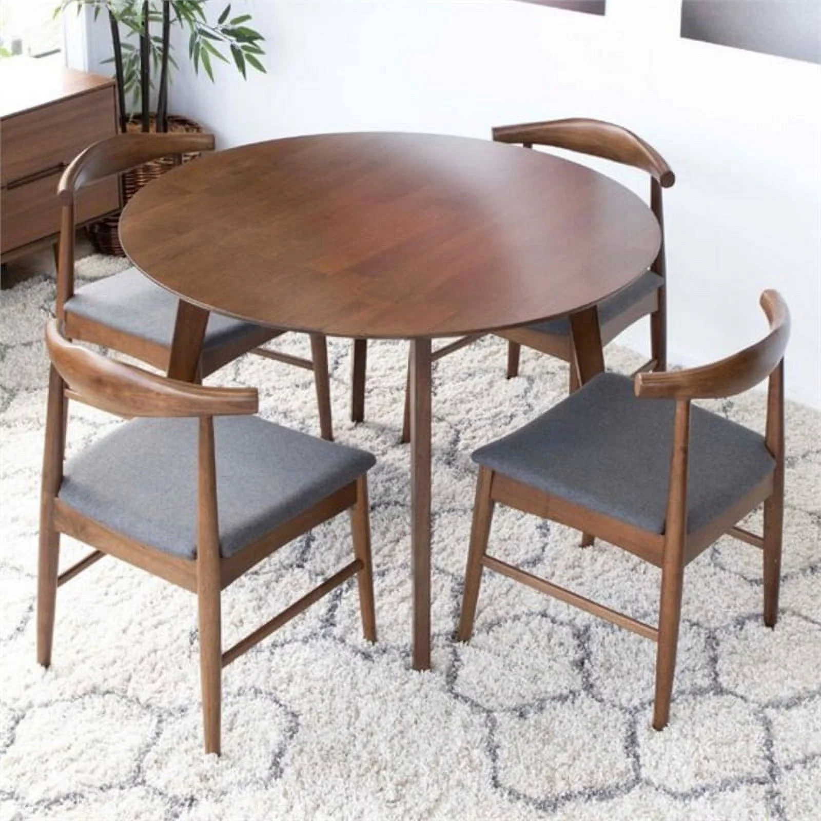 Chandler Modern Solid Wood Walnut Kitchen & Dining Room Table and Chairs for 4