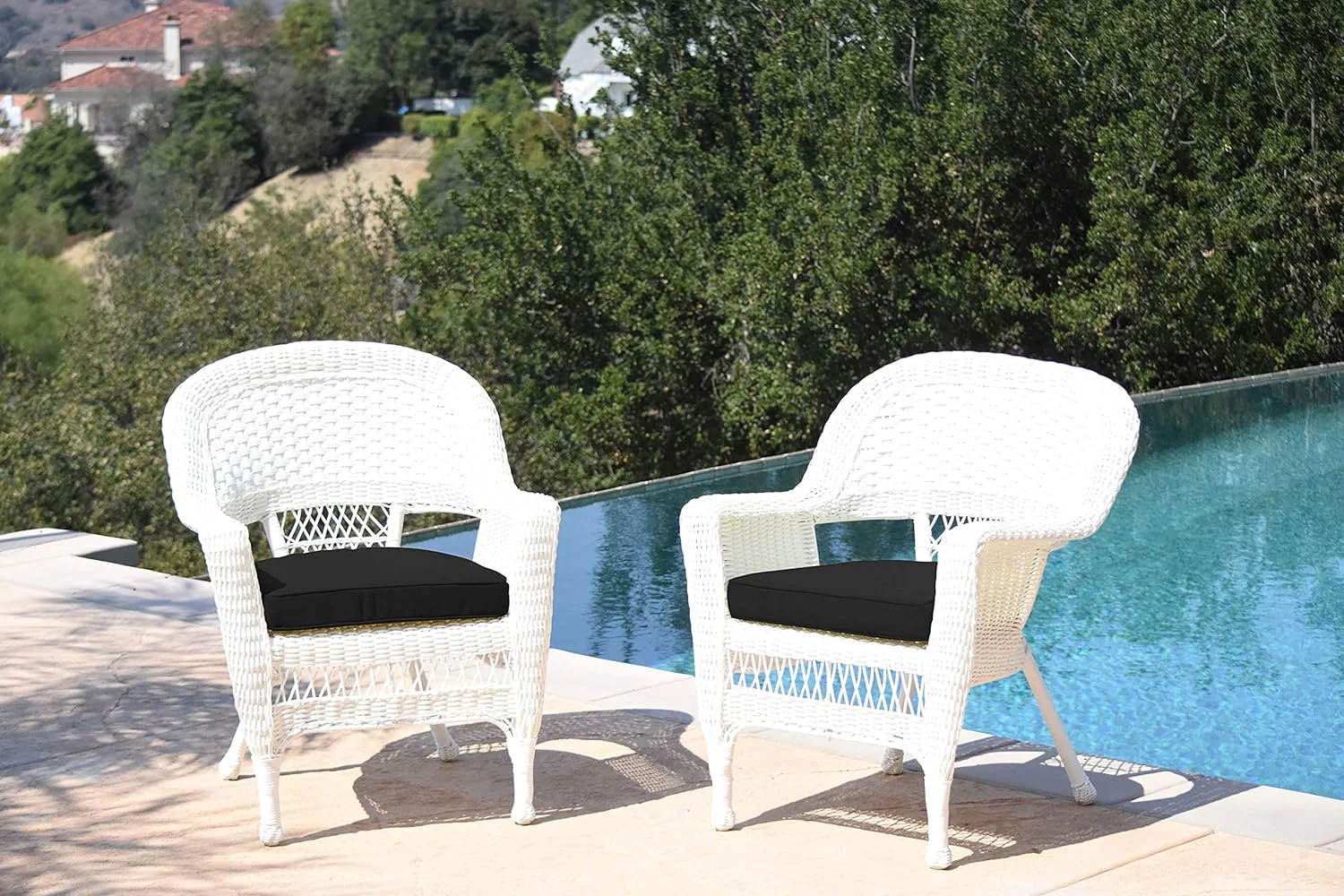 Wicker Chair With Black Cushion, Set Of 2, White/W00206-