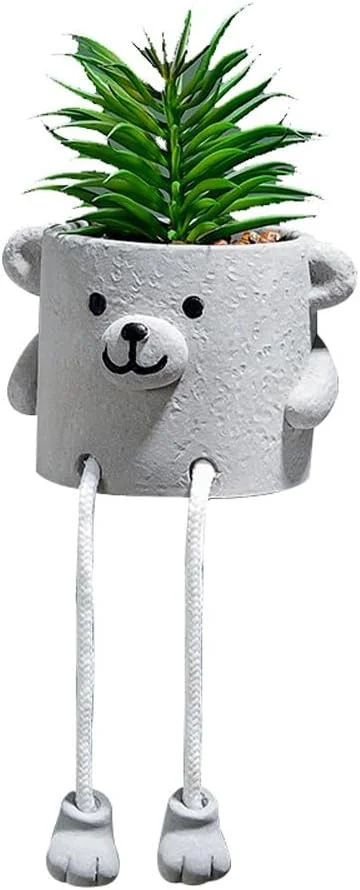 Namzi Artificial Succulents in Cement Pots w/Hanging Leg, Fake Succulents Plants, Realistic Faux Succulents Plants, Cute Human Shaped Mini Potted Fake Plants for Desk,Office, Bathroom,Home Decor (A)